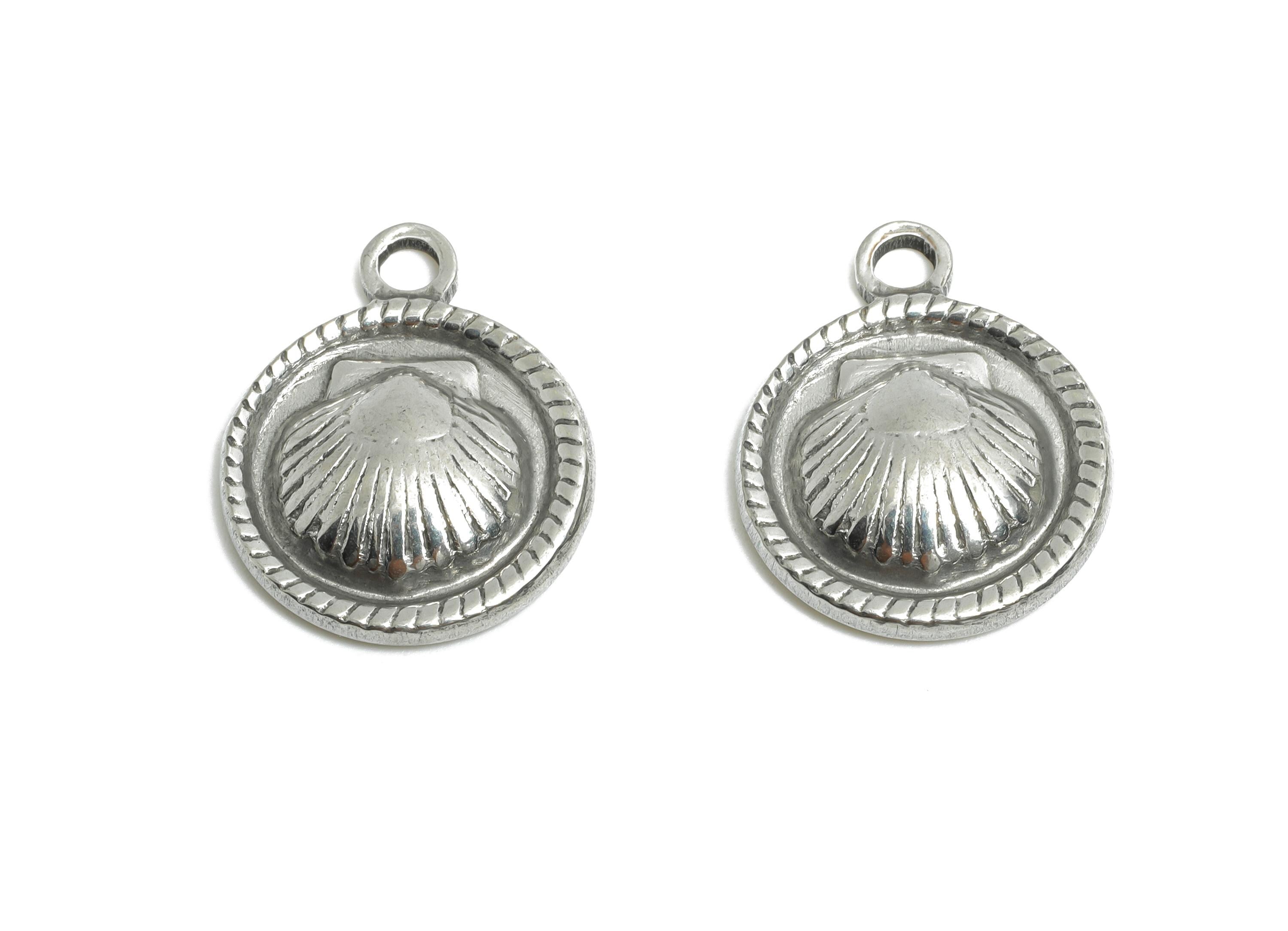 Steel Shell Pendant - Textured Seashell Charm for Necklace - Marine Coastal Shell Pendant - Stainless Steel Jewelry - 18.7x14.9x3mm - SS1901 - DOMEDBAZAAR