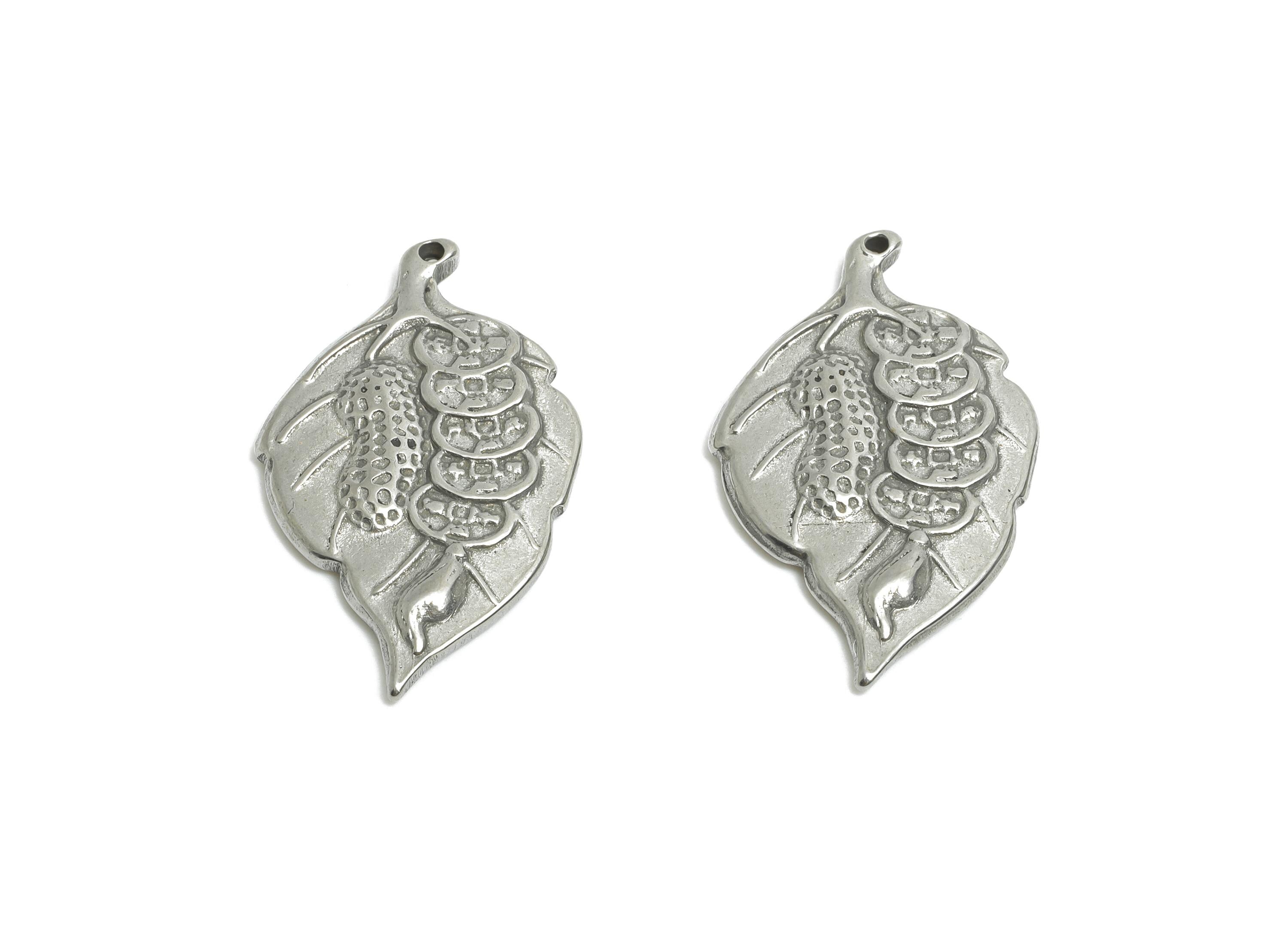 Stainless Steel Leaf Pendant - Textured Decorative Jewelry Making Supplies - Boho Chic Botanical Jewelry Pendant - 25x15x2.38mm - SS1902 - DOMEDBAZAAR