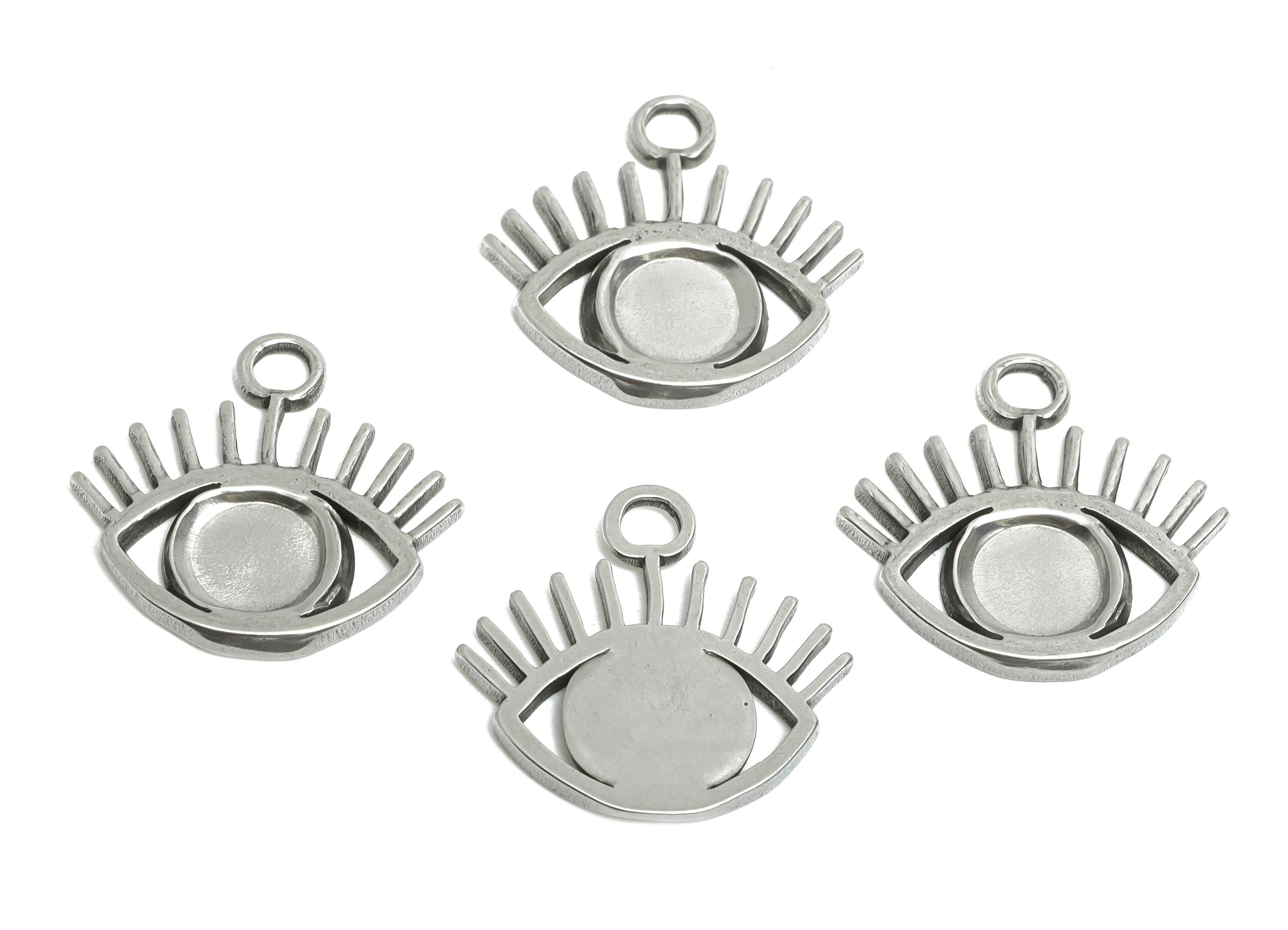 Stainless Steel Evil Eye Charms - Minimalist Steel Eye Pendant - Symbol of Protection Eye Design - Steel Jewelry - 17x17.56x1.42mm - SS1872 - DOMEDBAZAAR