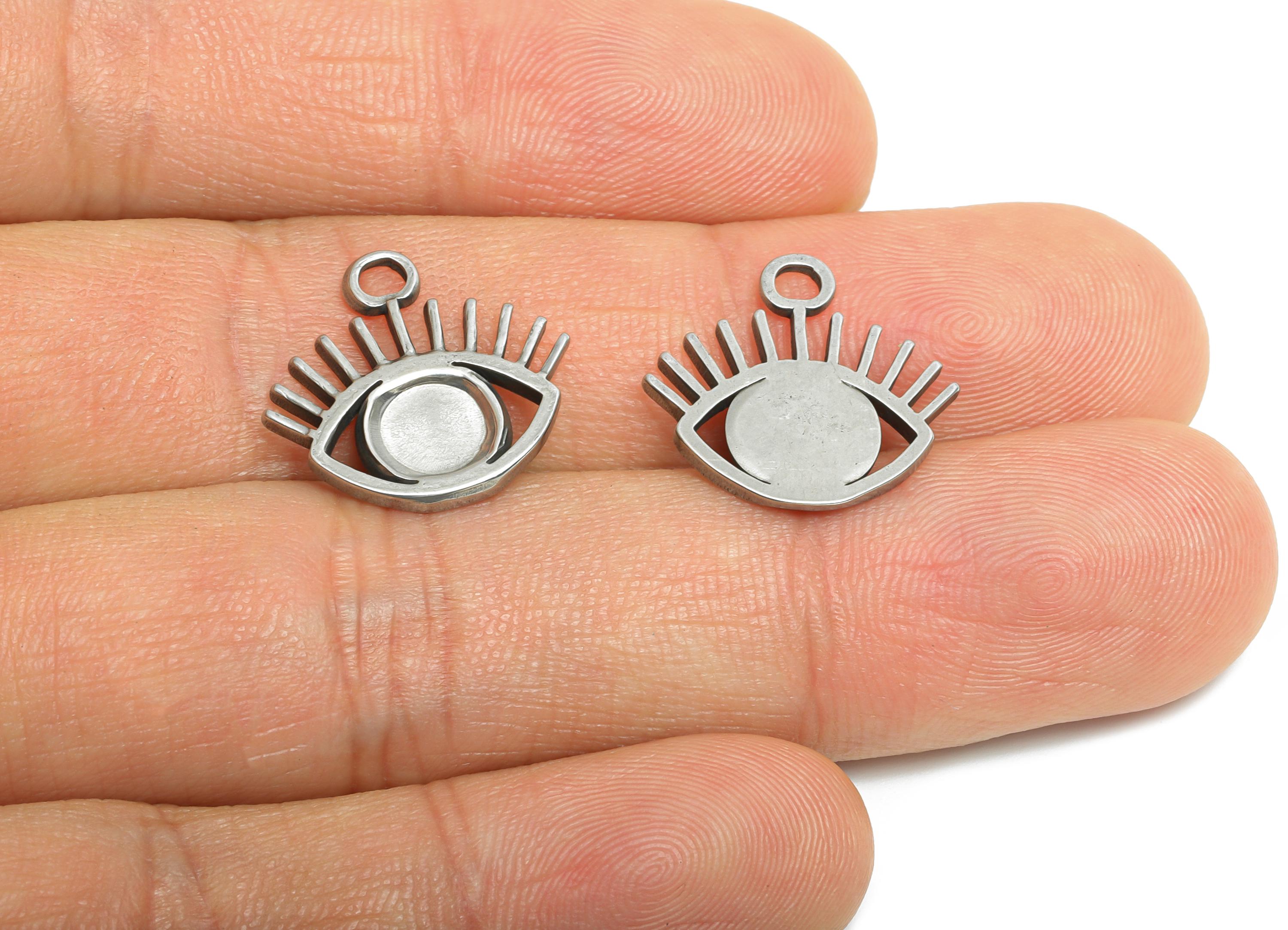Stainless Steel Evil Eye Charms - Minimalist Steel Eye Pendant - Symbol of Protection Eye Design - Steel Jewelry - 17x17.56x1.42mm - SS1872 - DOMEDBAZAAR