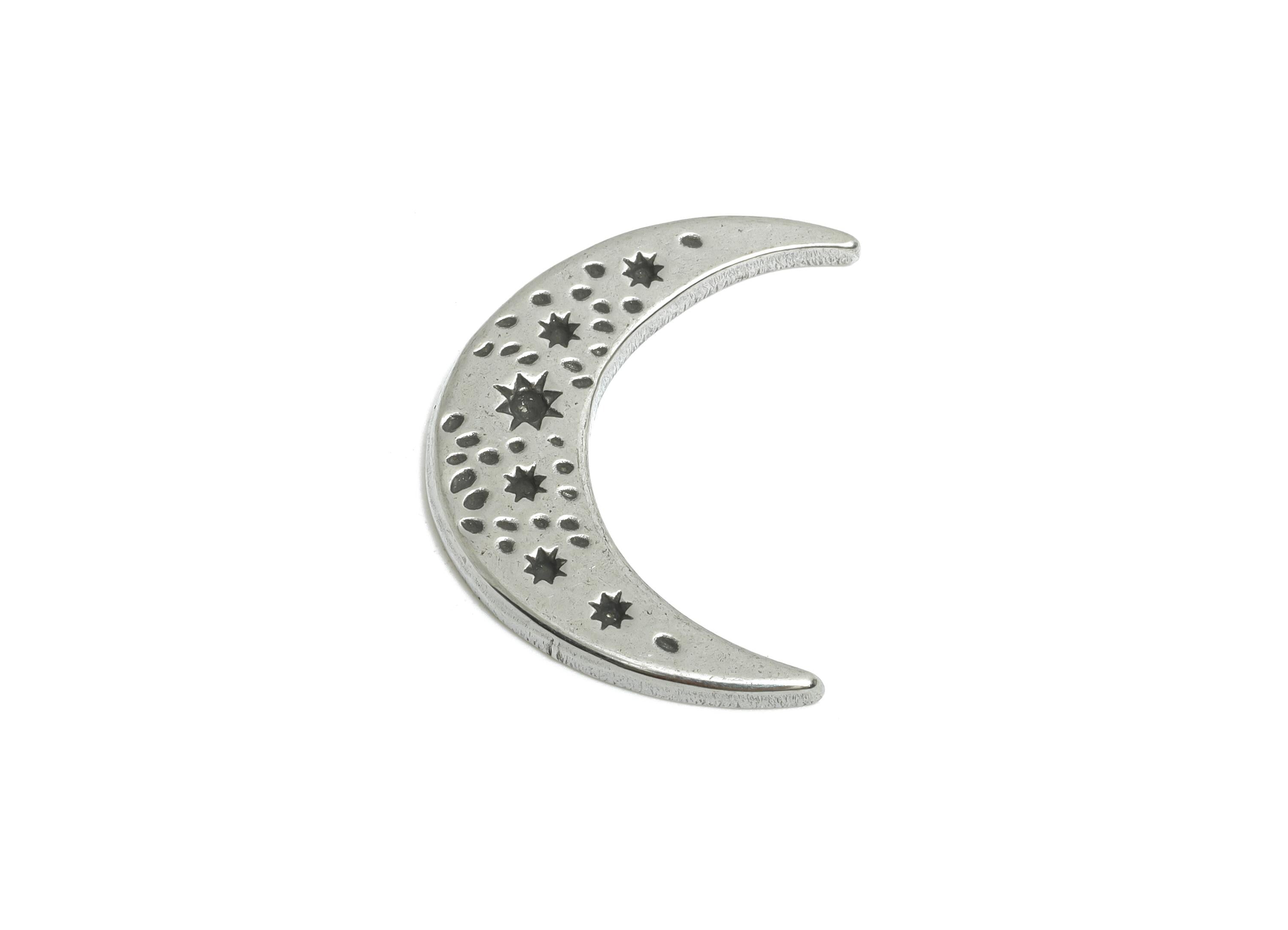 Stainless Steel Crescent Charm - Celestial Moon Star Charm - Steel Minimalist Cosmic Design - Silver Jewelry Making - 23x17.5x1.8mm - SS1863 - DOMEDBAZAAR