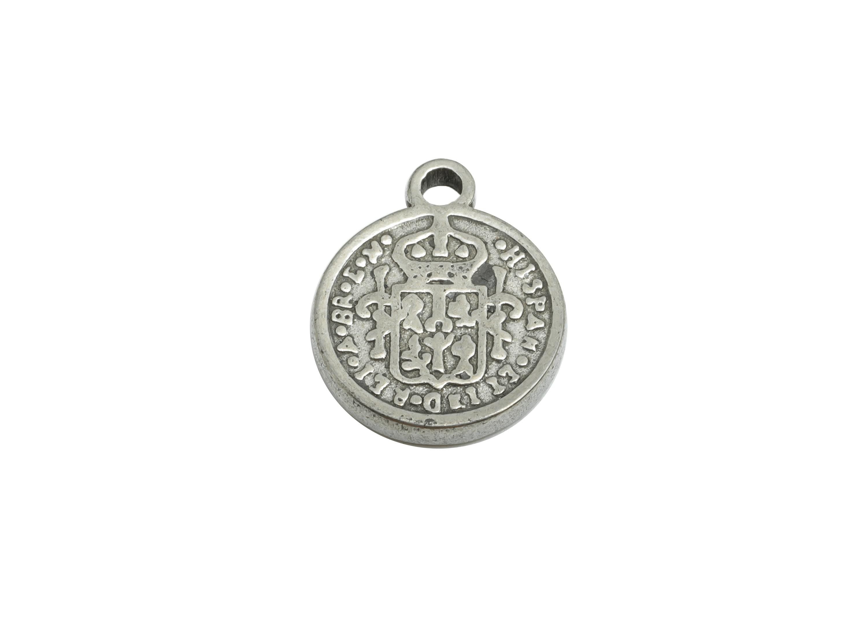 Stainless Steel Circle Charm - Vintage Royal Seal Pendant - Antique Royal Medal Pendant For Necklace - Spanish Coin Charm - 13x11x1mm-SS1933 - DOMEDBAZAAR