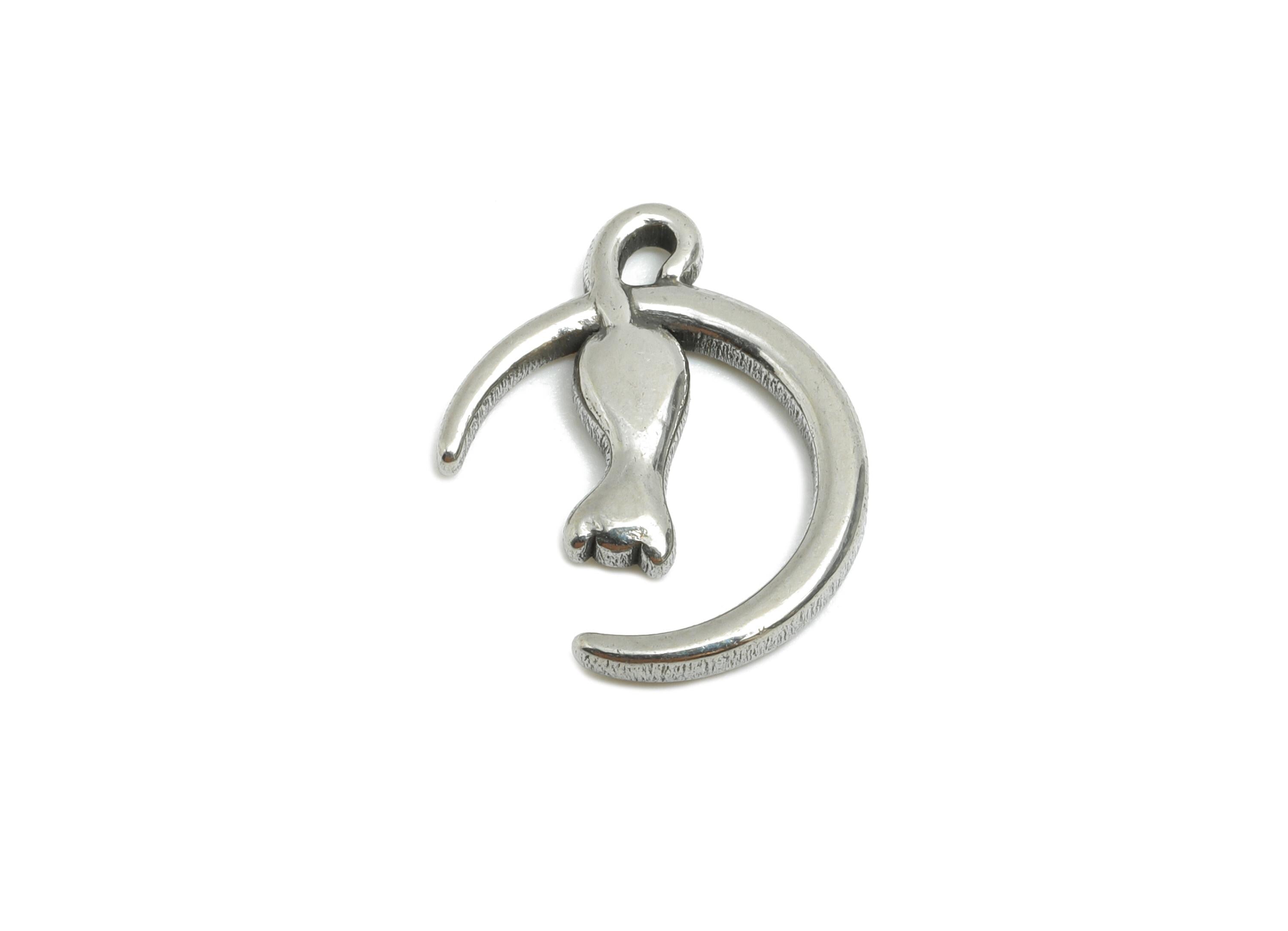 Steel Moon and Cat Pendant - Cat Crescent Moon Charm for Necklace - Celestial Cat Charm - Stainless Steel Finding - 16x13x1.95mm - SS1797 - DOMEDBAZAAR