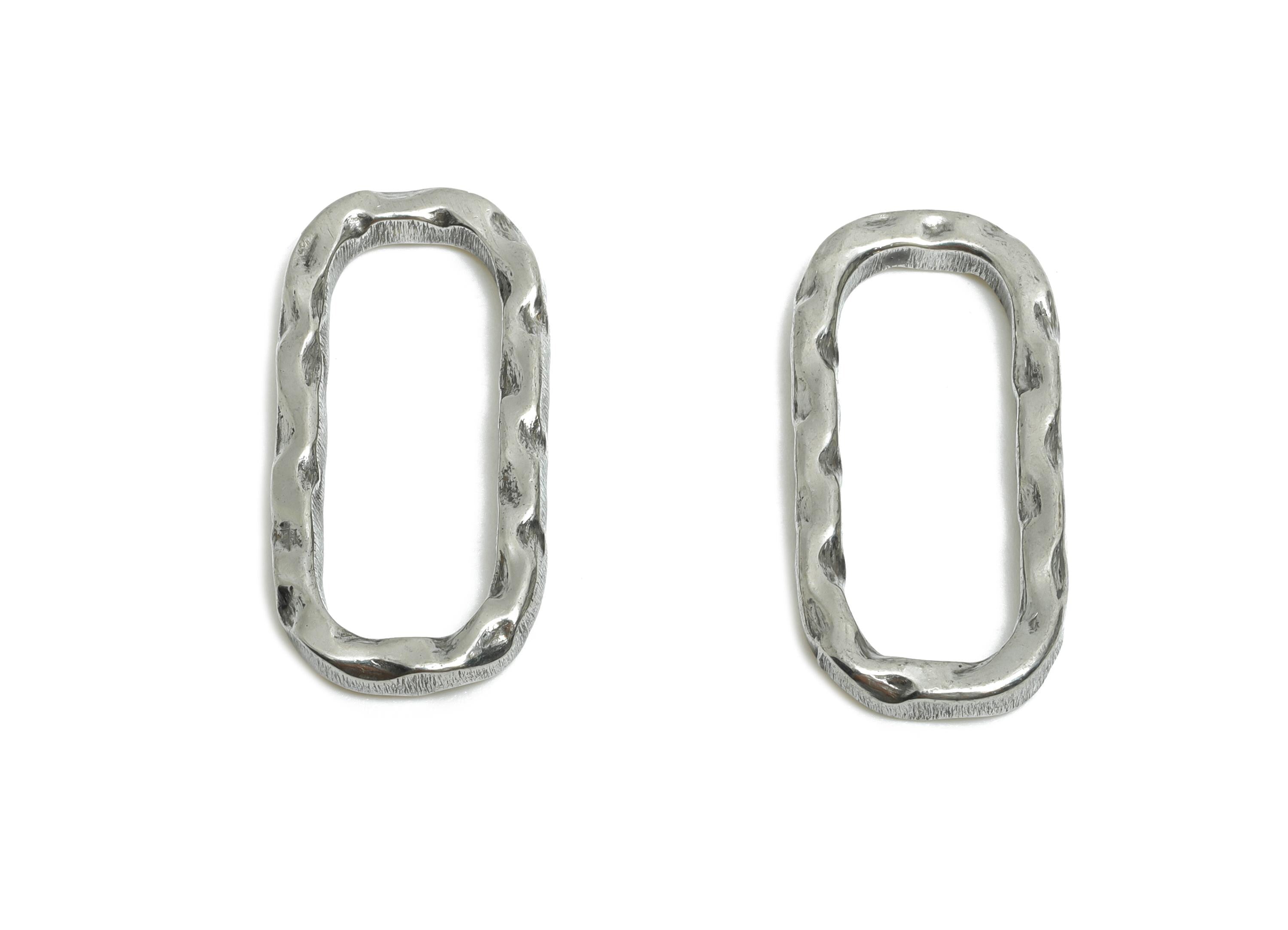 Hammered Rectangular Pendant - Steel Textured Link Charm - Chunky Hammered Charm - Minimalist Stainless Steel Jewelry - 22x10x2mm - SS1915 - DOMEDBAZAAR