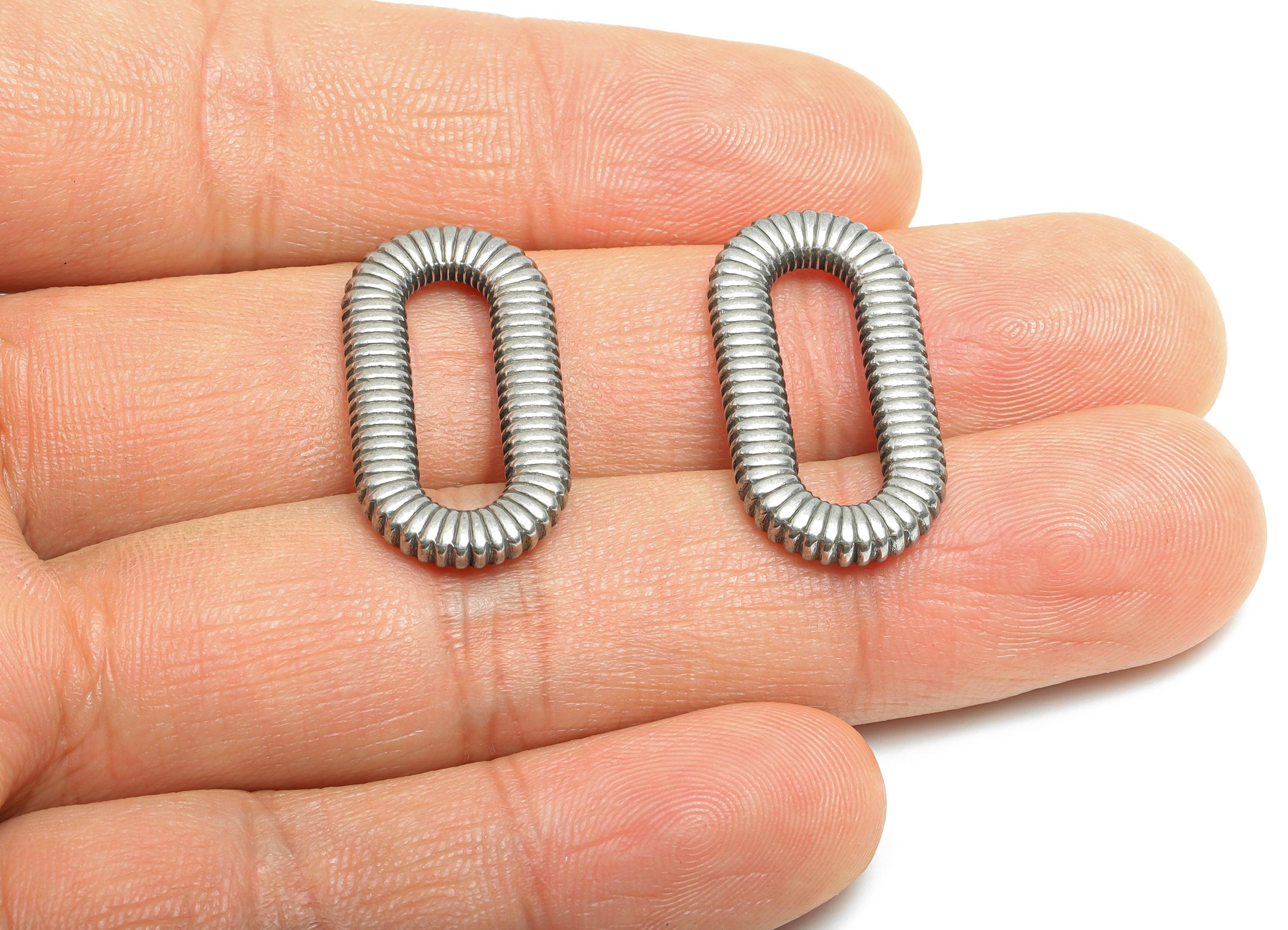 Steel Oval Connector - Steel Geometry Minimalist Link Charm - Textured Oval Rectangle Charm - Stainless Steel Jewelry - 26x13x3mm - SS1976 - DOMEDBAZAAR