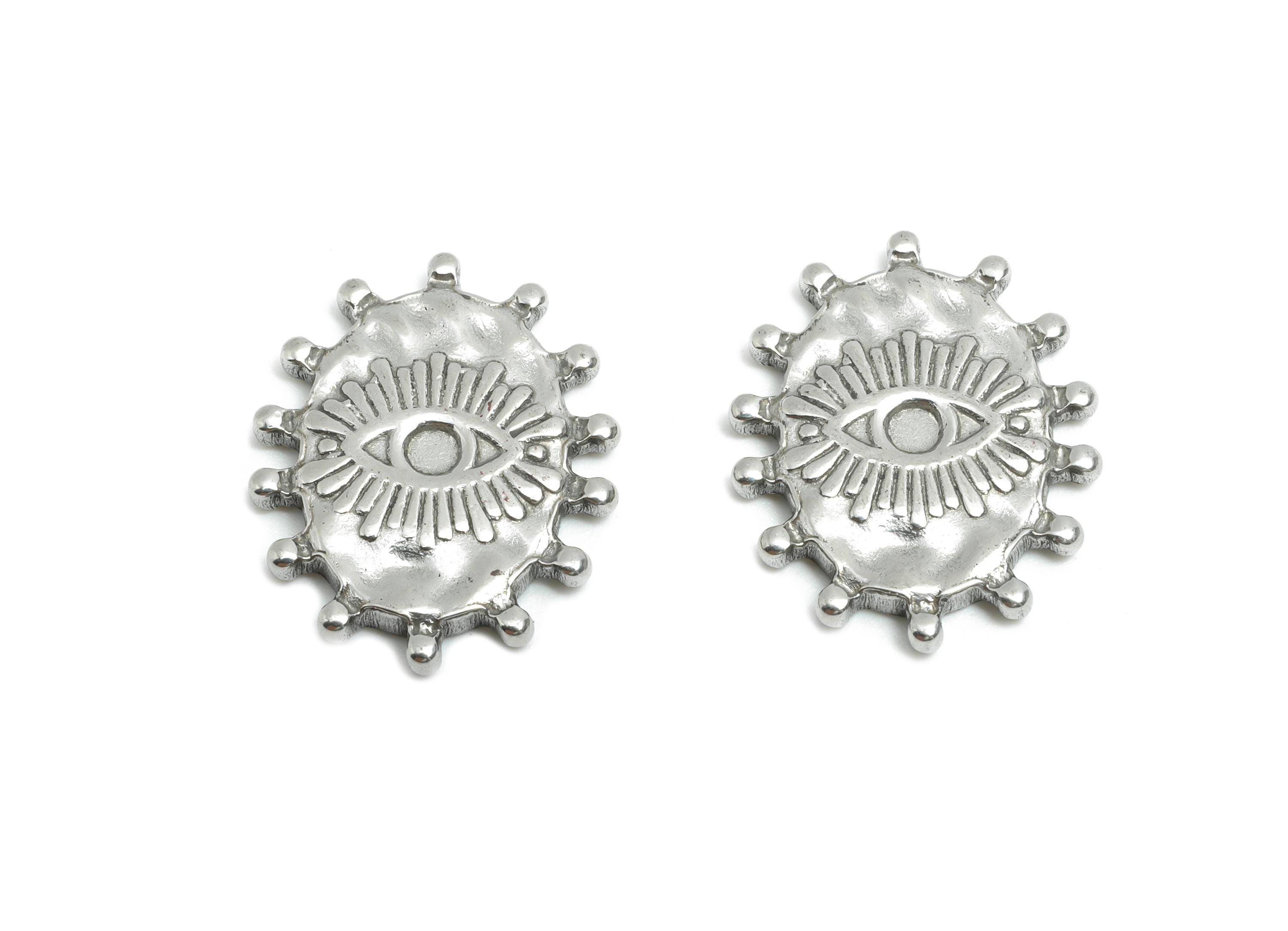 Steel Evil Eye Charm - Hammered Steel Protective Eye Charm - Gothic Eye Jewelry Element Charm - Stainless Steel Jewelry - 19x15x2mm - SS1874 - DOMEDBAZAAR