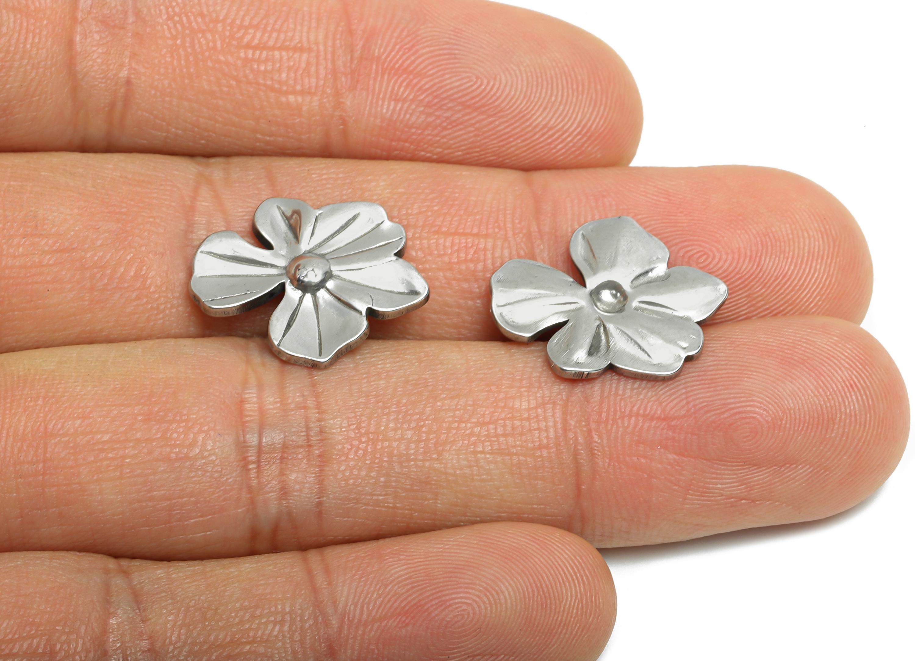 Stainless Steel Flower Charm - Delicate Botanical Flower Charm - Minimalist Flower Design - Elegant Jewelry Making - 18.7x15x1.97mm - SS1800 - DOMEDBAZAAR