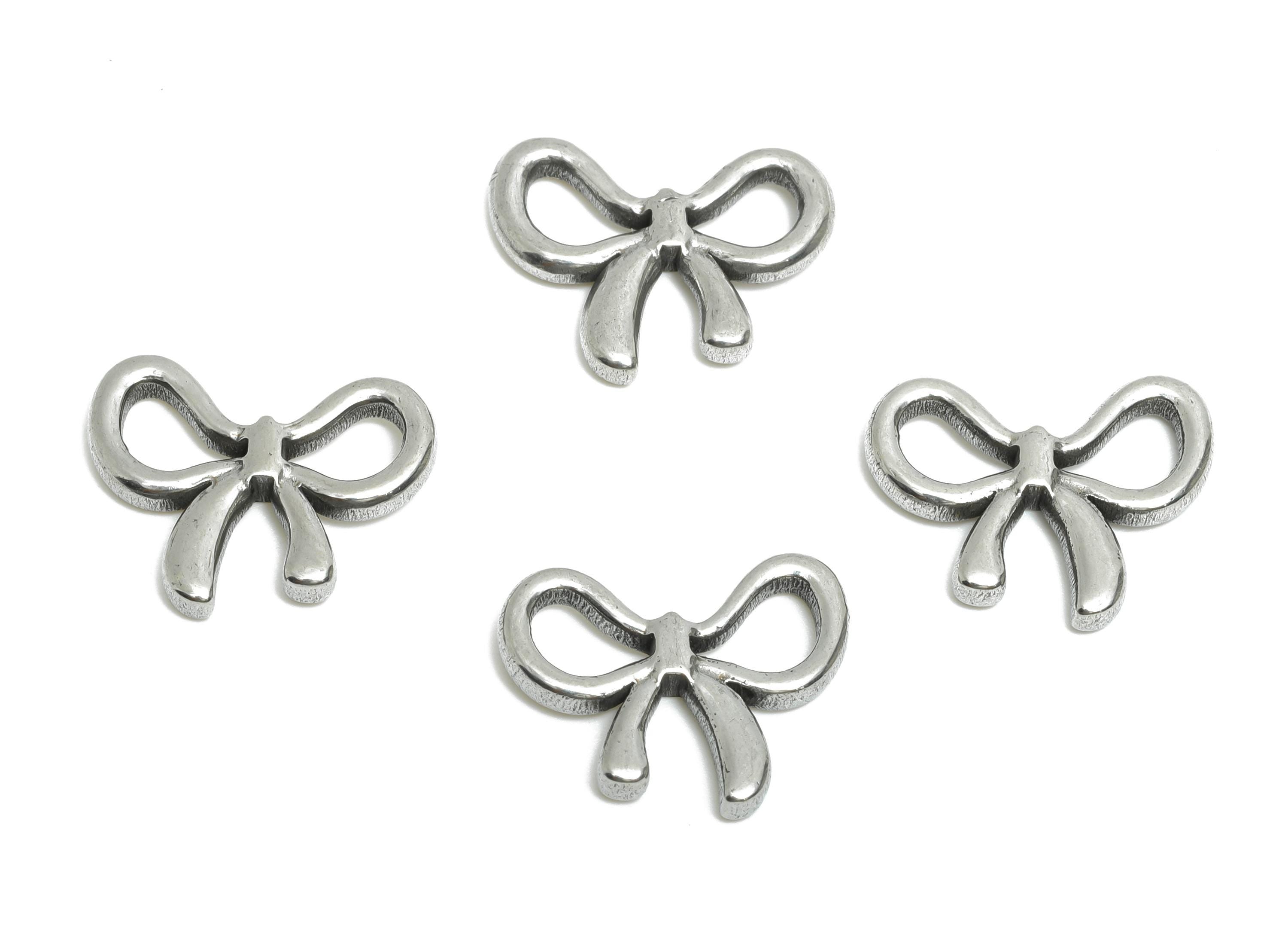 Stainless Steel Bow Charm - Dainty Silver Bow Charm - Elegant Ribbons Design - Minimalist Steel Bow Jewelry Making - 15.9x13x2.37mm - SS1911 - DOMEDBAZAAR
