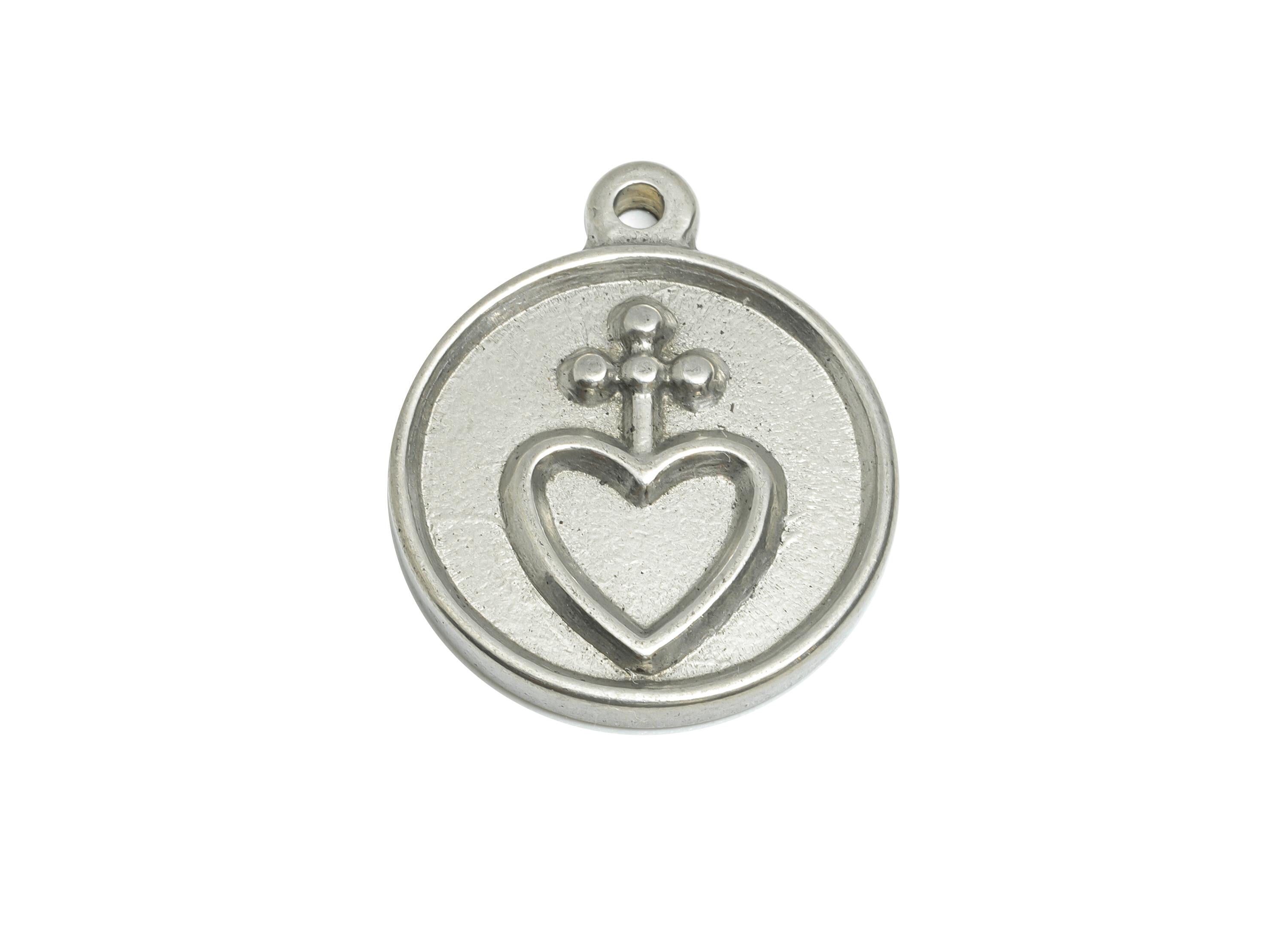 Steel Heart Pendant - Minimalist Heart Jewelry for Necklace - Vintage Romantic Heart Charm - Stainless Steel Jewelry -24x20x2.8mm - SS1939 - DOMEDBAZAAR