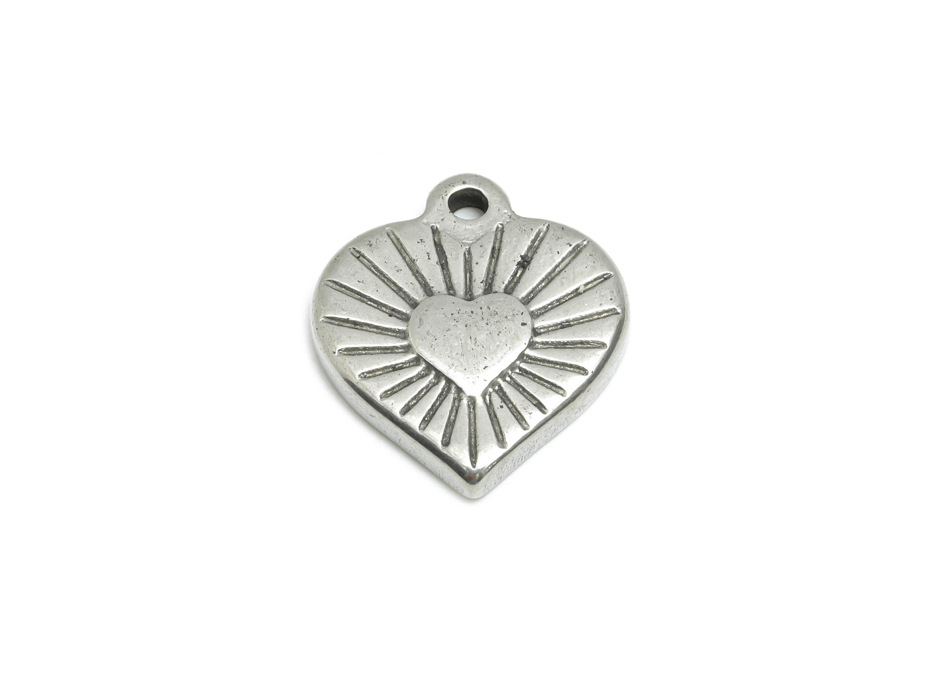 Steel Heart Pendant - Minimalist Heart Jewelry for Necklace - Vintage Romantic Heart Charm - Stainless Steel Jewelry - 17x16x2.94mm - SS1736 - DOMEDBAZAAR