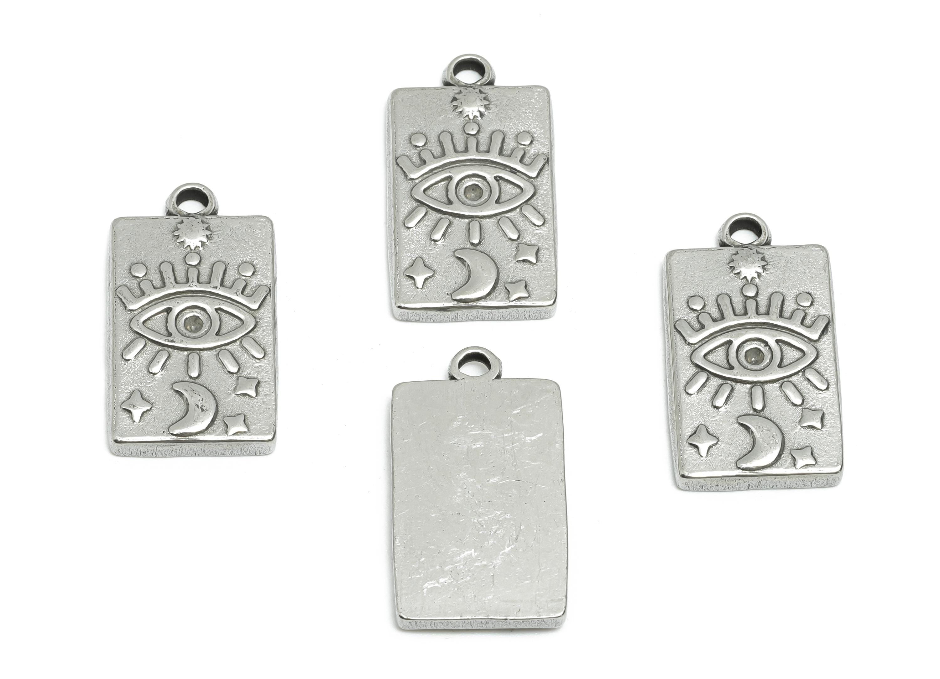 Steel Eye Crescent Pendant - Textured Protective Eye Charm for Bracelet - Celestial Ethnic Pendant - Mystic Symbol - 22x12x2.48mm - SS1833 - DOMEDBAZAAR