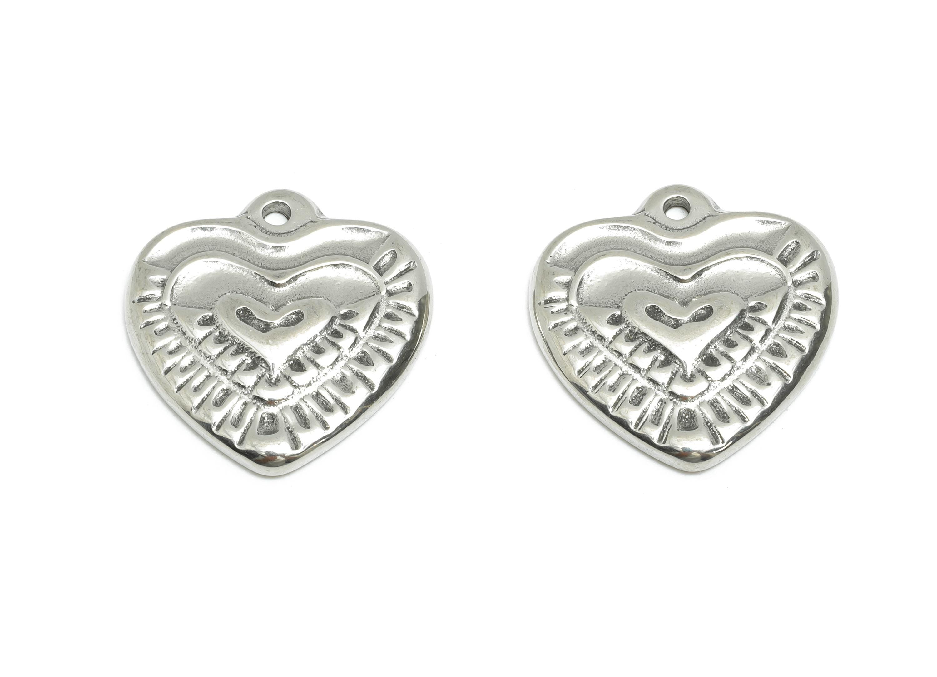 Steel Heart Pendant - Minimalist Heart Jewelry for Necklace - Vintage Romantic Charm - Chandelier Jewelry Finding - 21x20x2.78mm - SS1827 - DOMEDBAZAAR