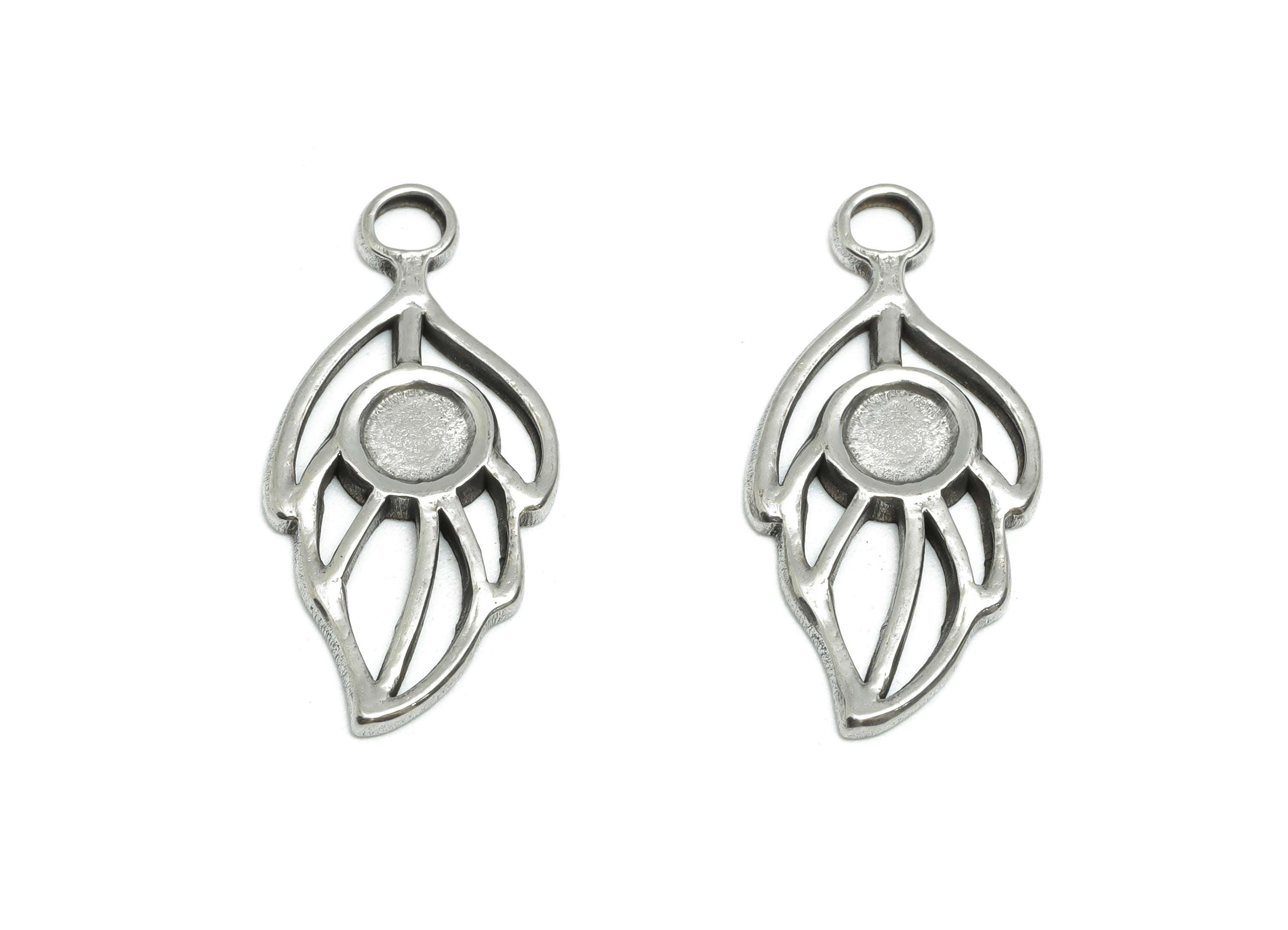 Steel Leaf Pendant - Hollow Leaf Jewelry for Necklace - Nature Botanical Charm For Gemstone - Handmade Jewelry - 24x11x1.73mm - SS1808 - DOMEDBAZAAR