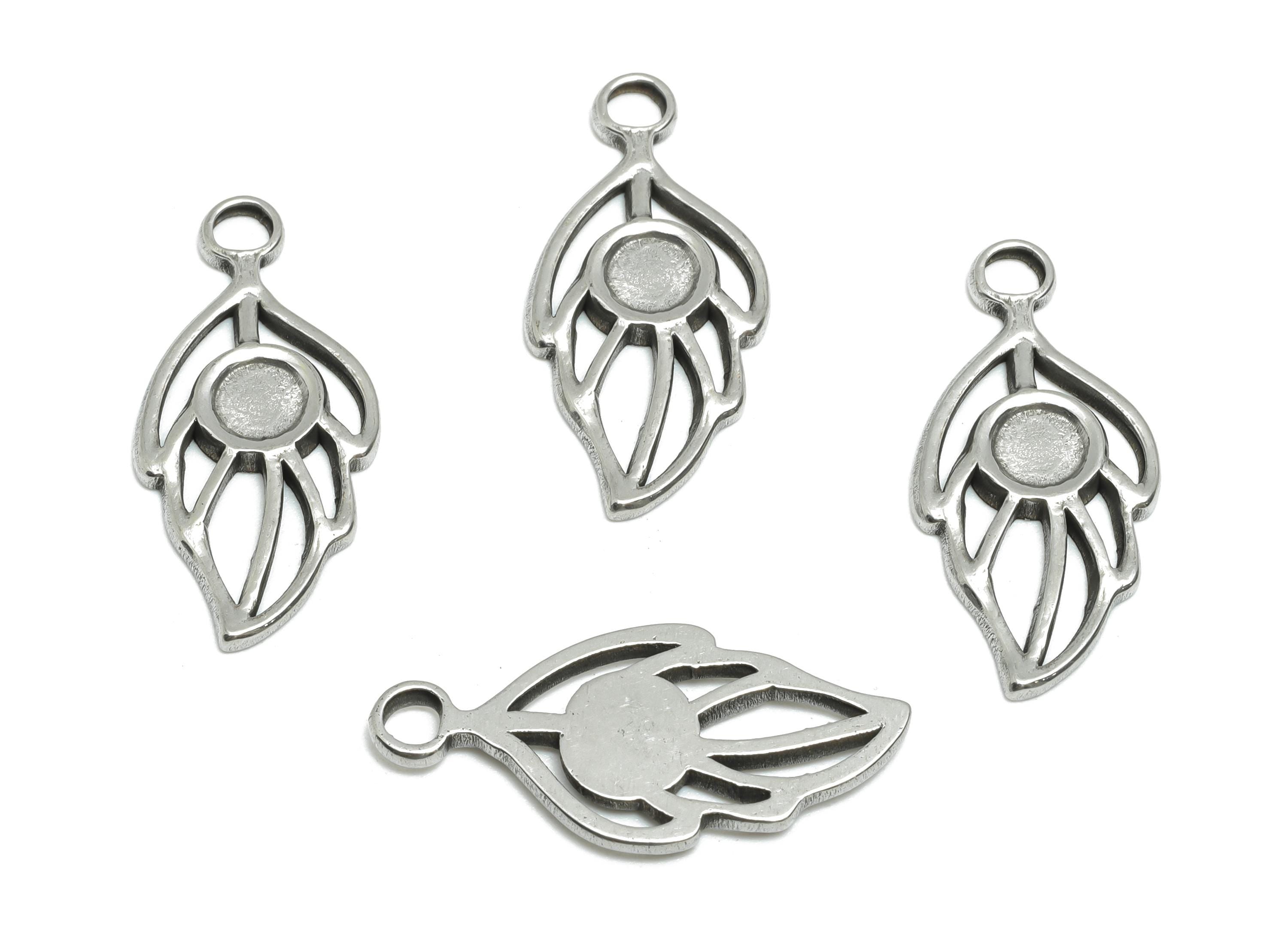 Steel Leaf Pendant - Hollow Leaf Jewelry for Necklace - Nature Botanical Charm For Gemstone - Handmade Jewelry - 24x11x1.73mm - SS1808 - DOMEDBAZAAR