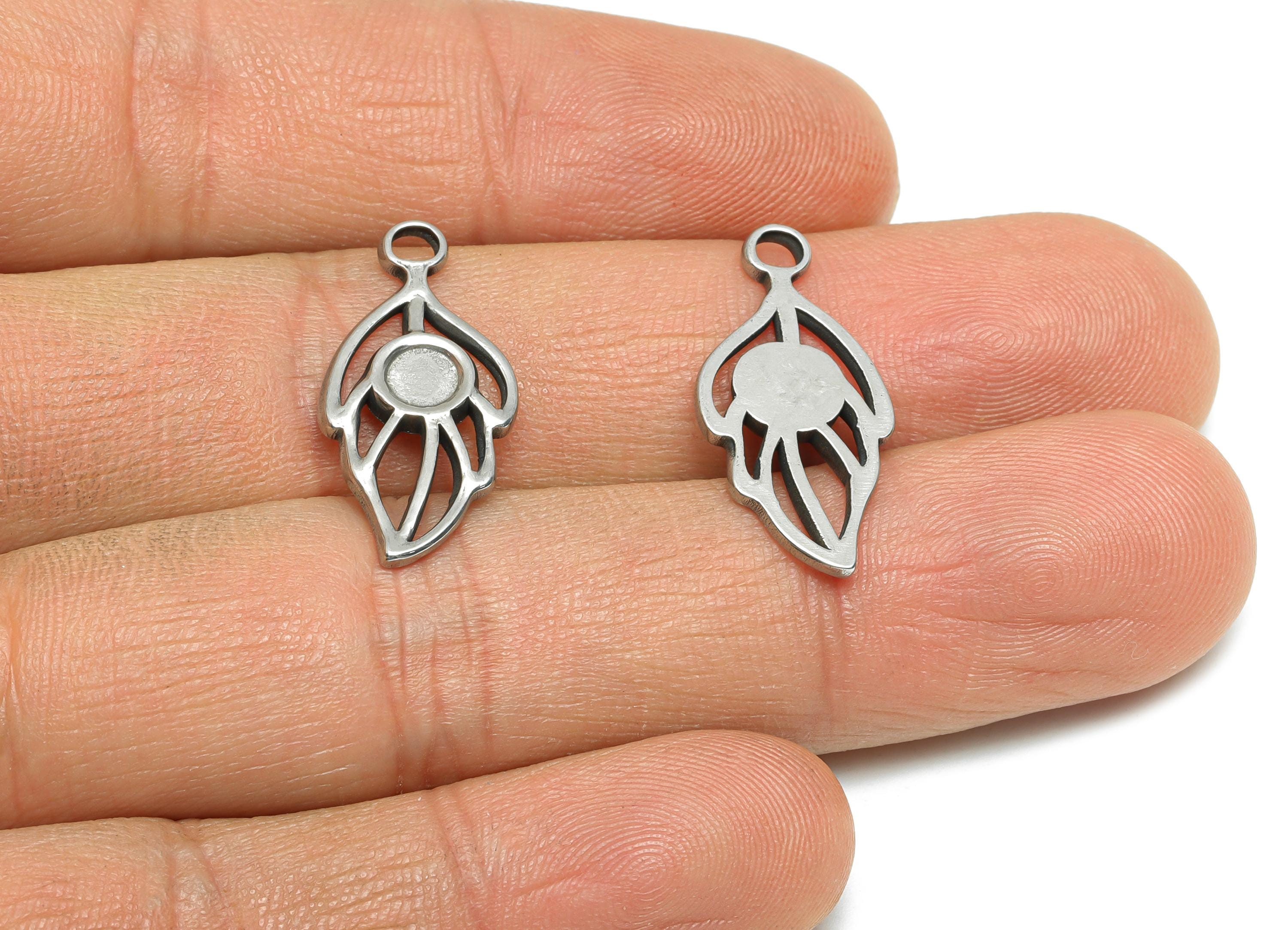 Steel Leaf Pendant - Hollow Leaf Jewelry for Necklace - Nature Botanical Charm For Gemstone - Handmade Jewelry - 24x11x1.73mm - SS1808 - DOMEDBAZAAR