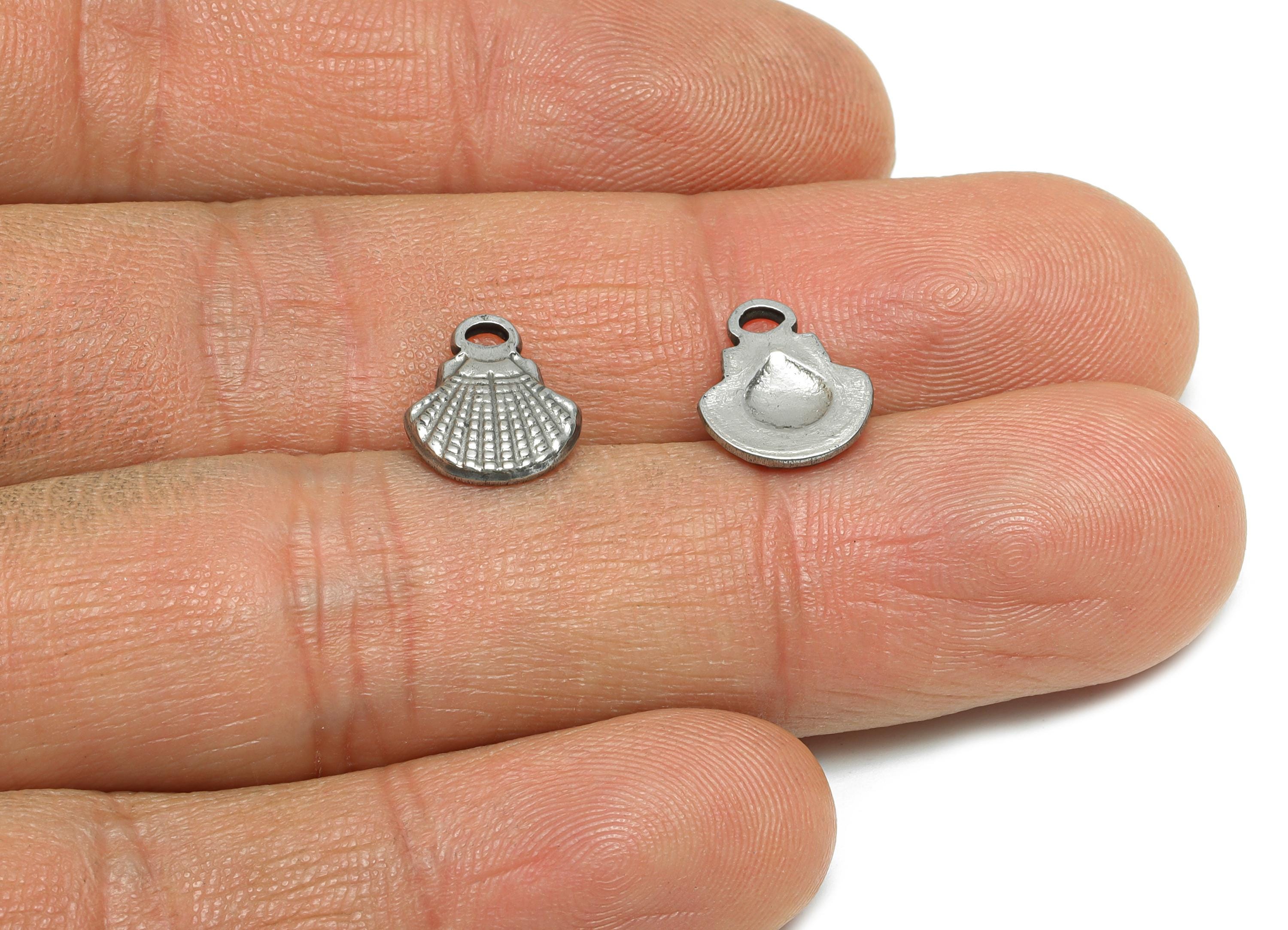 Steel Shell Charms - Textured Silver Shell Bracelet Charm - Minimalist Marine Life Charms - Steel Jewelry Making - 11.67x9.7x1.73mm - SS1779 - DOMEDBAZAAR