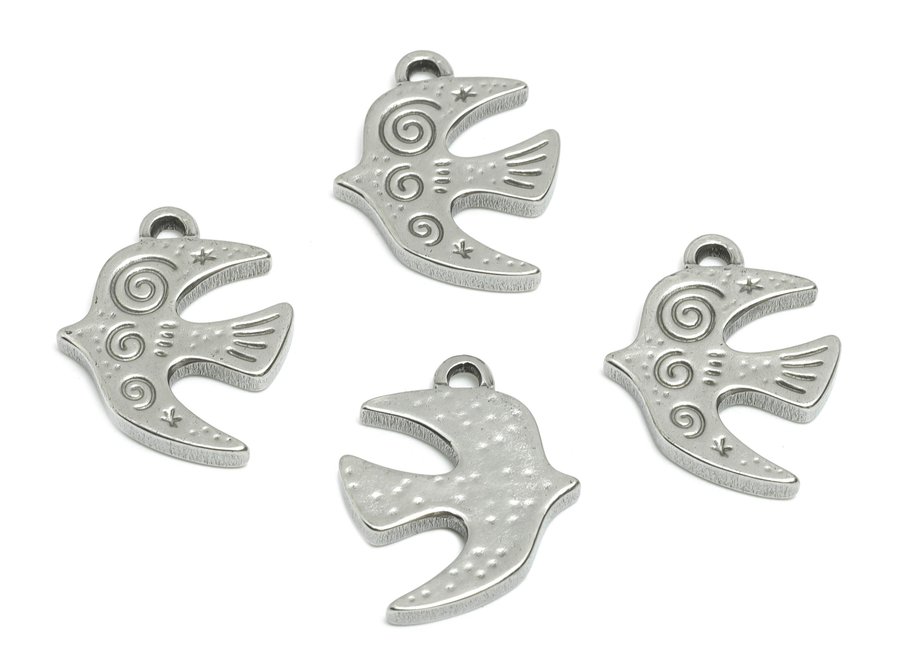 Steel Bird Pendant - Charming Animal Pendant for Necklace - Nature Swirl Details For DIY Jewelry - Handmade Jewelry - 16x21x2.2mm - SS1953 - DOMEDBAZAAR
