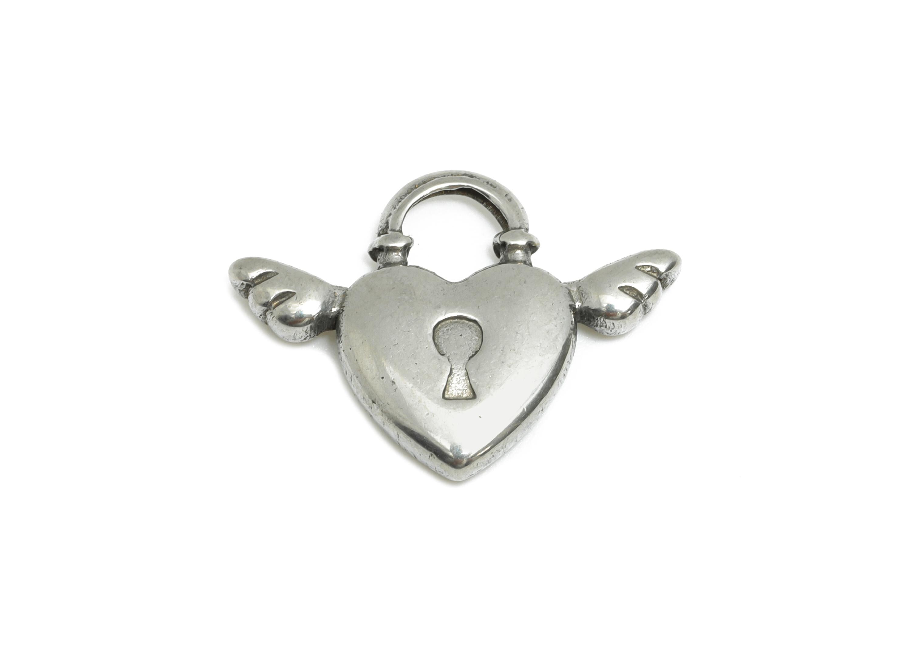 Stainless Steel Heart Lock Pendant - Winged Heart Design Pendant for Necklace - Whimsical Lock Details For DIY Jewelry - 14x19x3mm - SS1917 - DOMEDBAZAAR