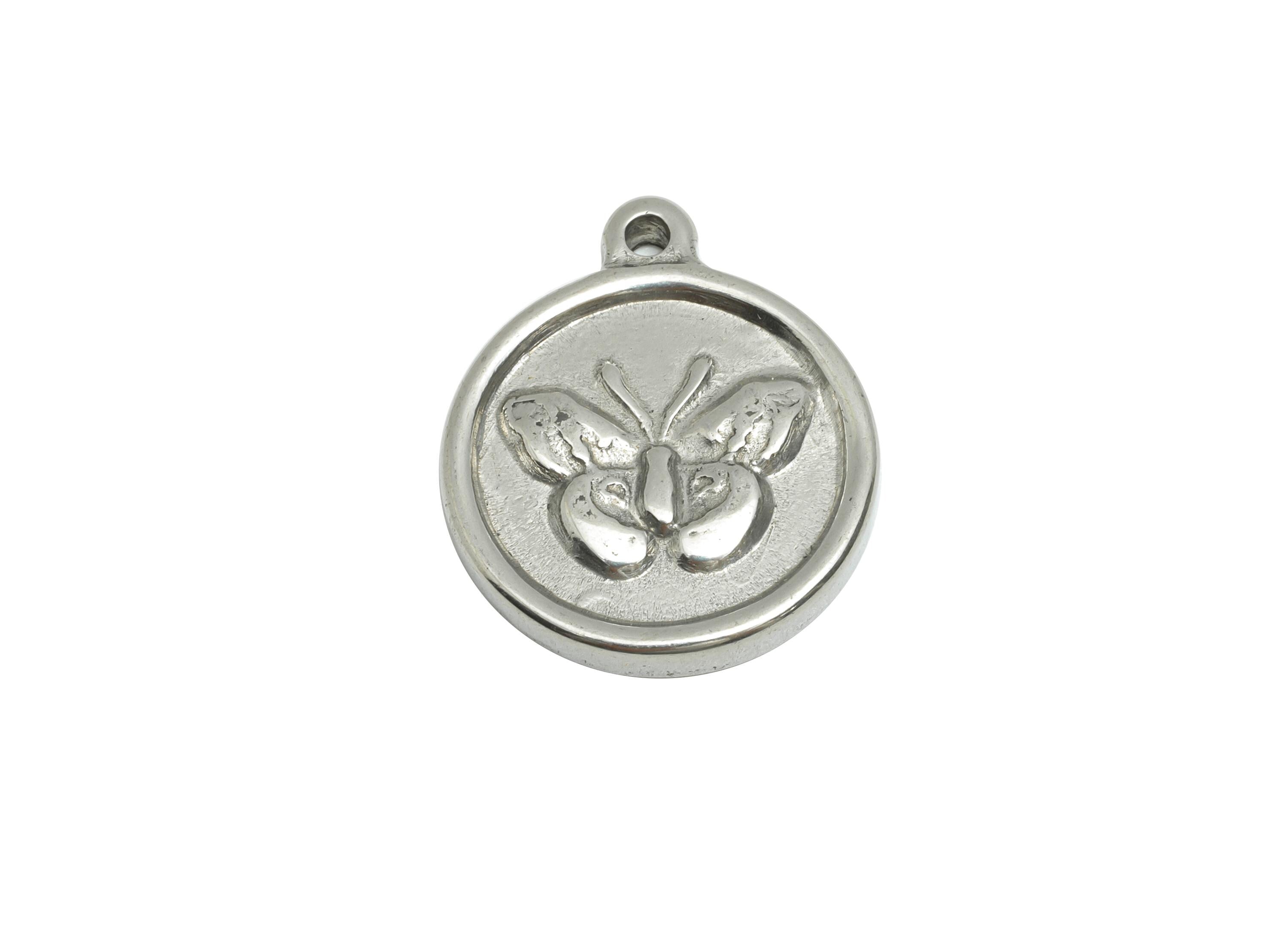 Steel Butterfly Charms - Detailed Silver Insect Charms - Vintage Butterfly Coin Pendant - Steel Jewelry Component - 18x15x2.43mm - SS1964 - DOMEDBAZAAR