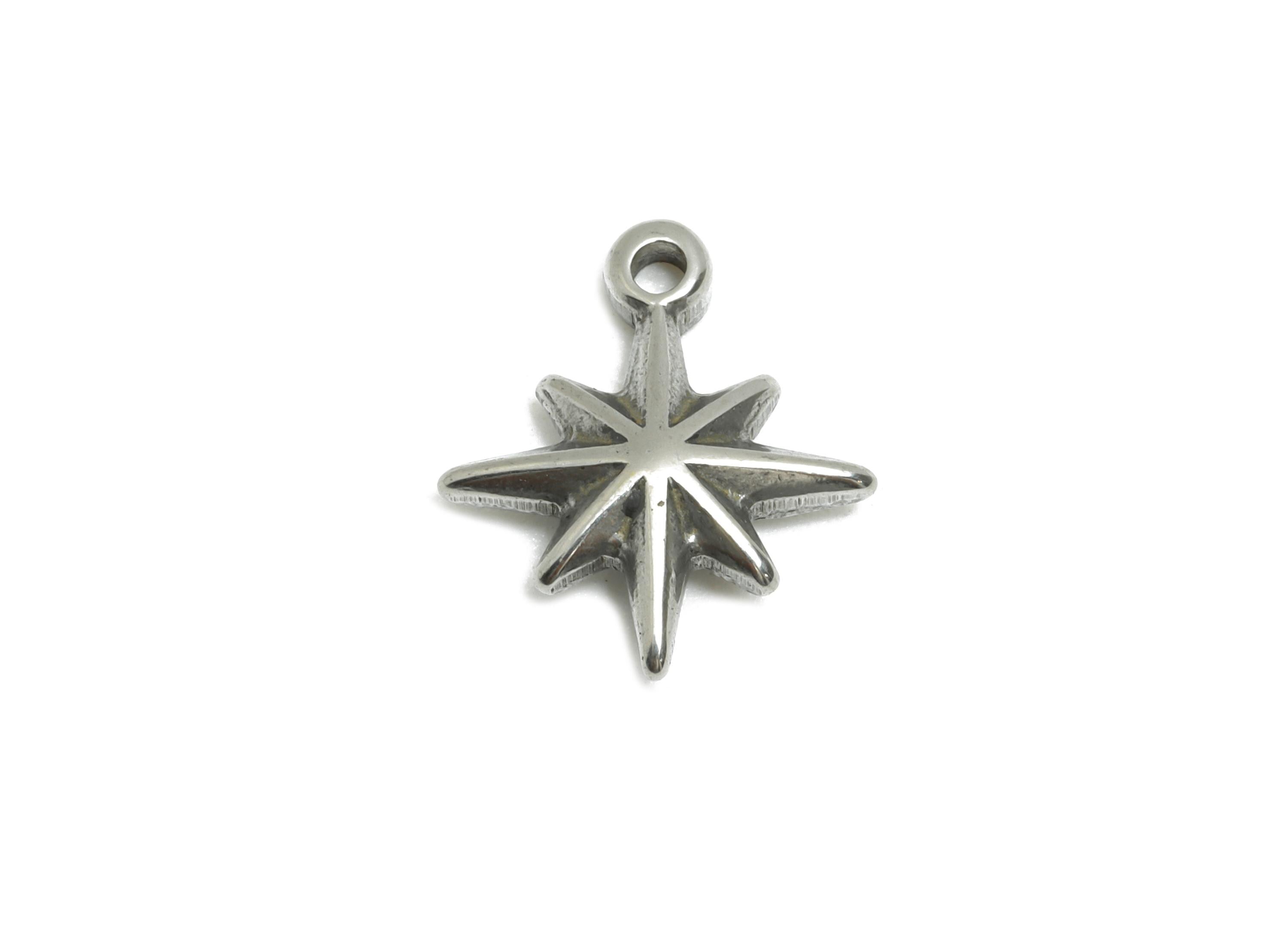 Stainless Steel Star Pendant - Mini North Star Pendant for Bracelet - Steel Whimsical Star Details For DIY Jewelry - 13x11x3.13mm - SS1919 - DOMEDBAZAAR
