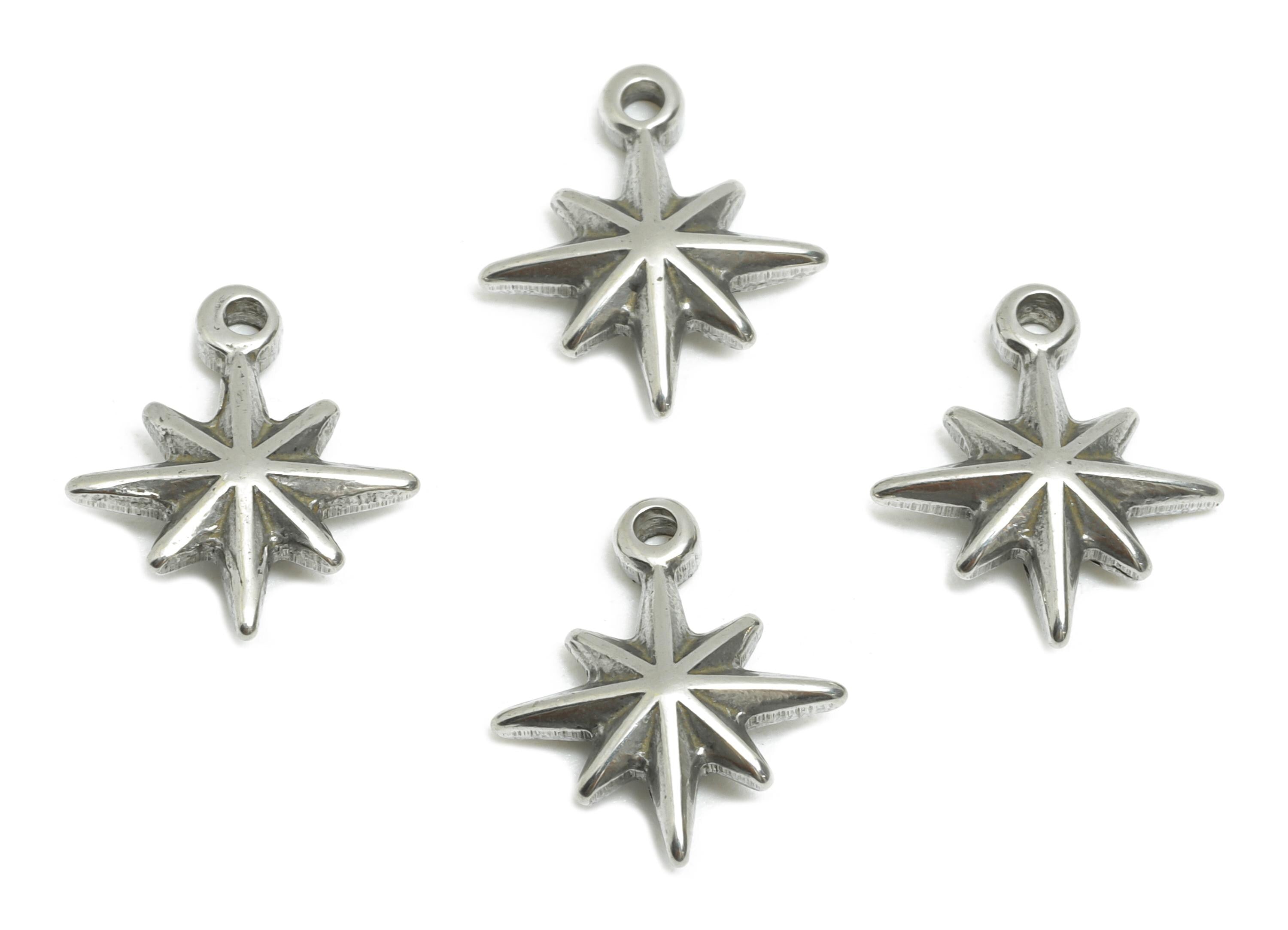 Stainless Steel Star Pendant - Mini North Star Pendant for Bracelet - Steel Whimsical Star Details For DIY Jewelry - 13x11x3.13mm - SS1919 - DOMEDBAZAAR