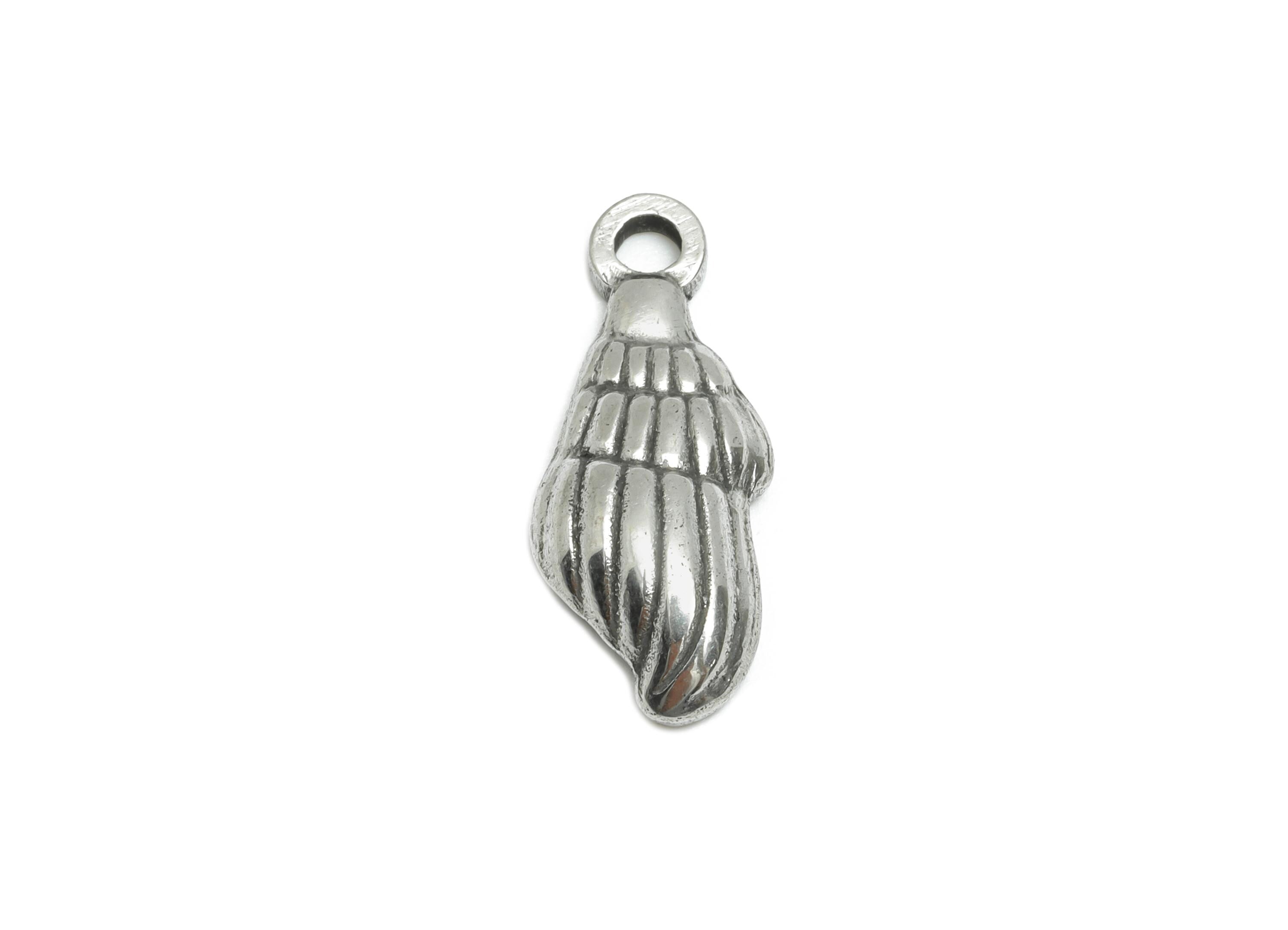 Steel Shell Charms - Textured Steel Marine Shell Charm - Nature Silver Ocean Life Design - Steel Jewelry Accessory - 18x7x3.49mm - SS1791 - DOMEDBAZAAR