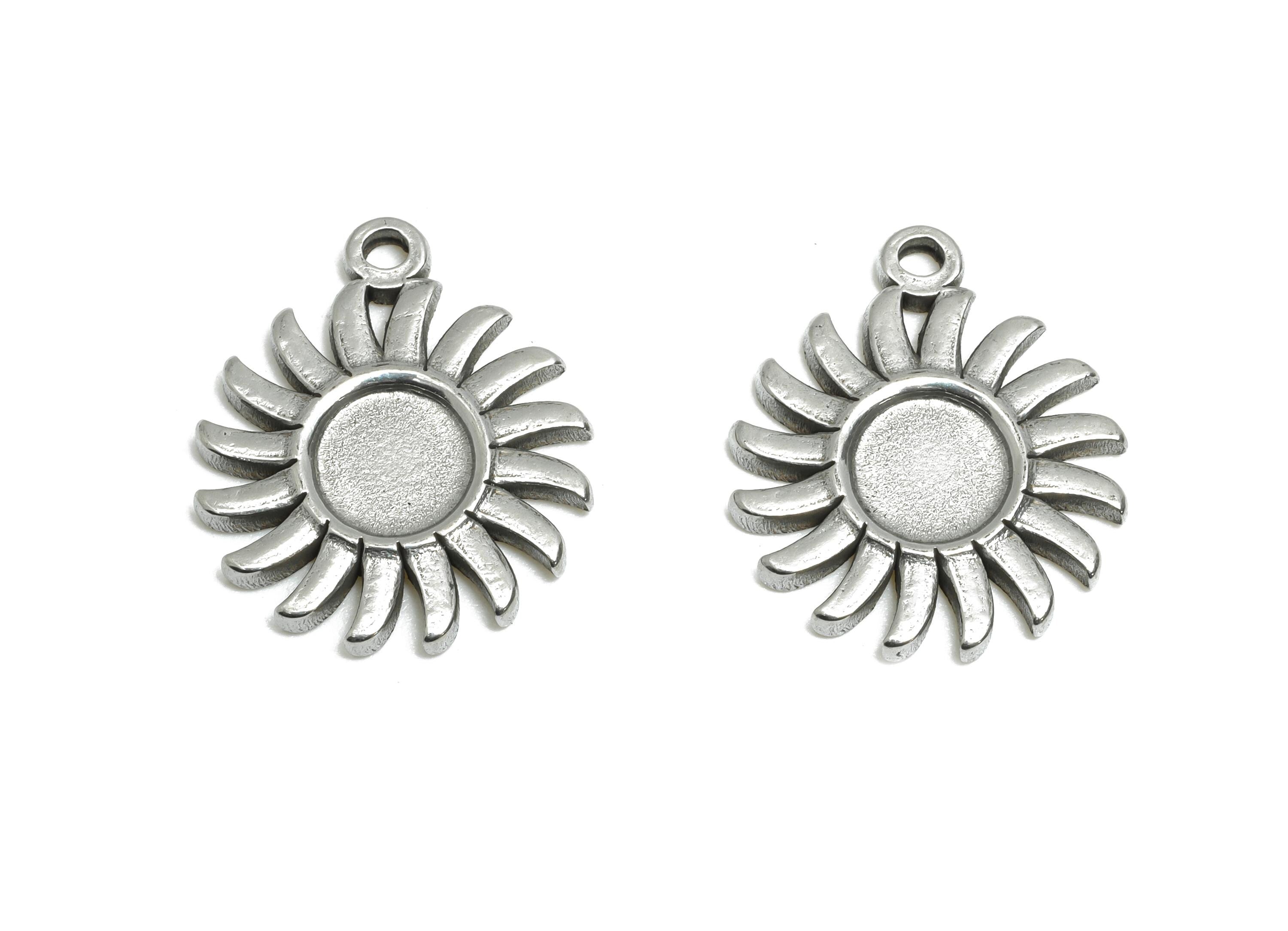 Steel Sunflower Pendant - Floral Steel Charm For DIY Necklace - Nature DIY Jewelry Supplies - Steel Jewelry Accessory - 17x15x1mm - SS1945 - DOMEDBAZAAR
