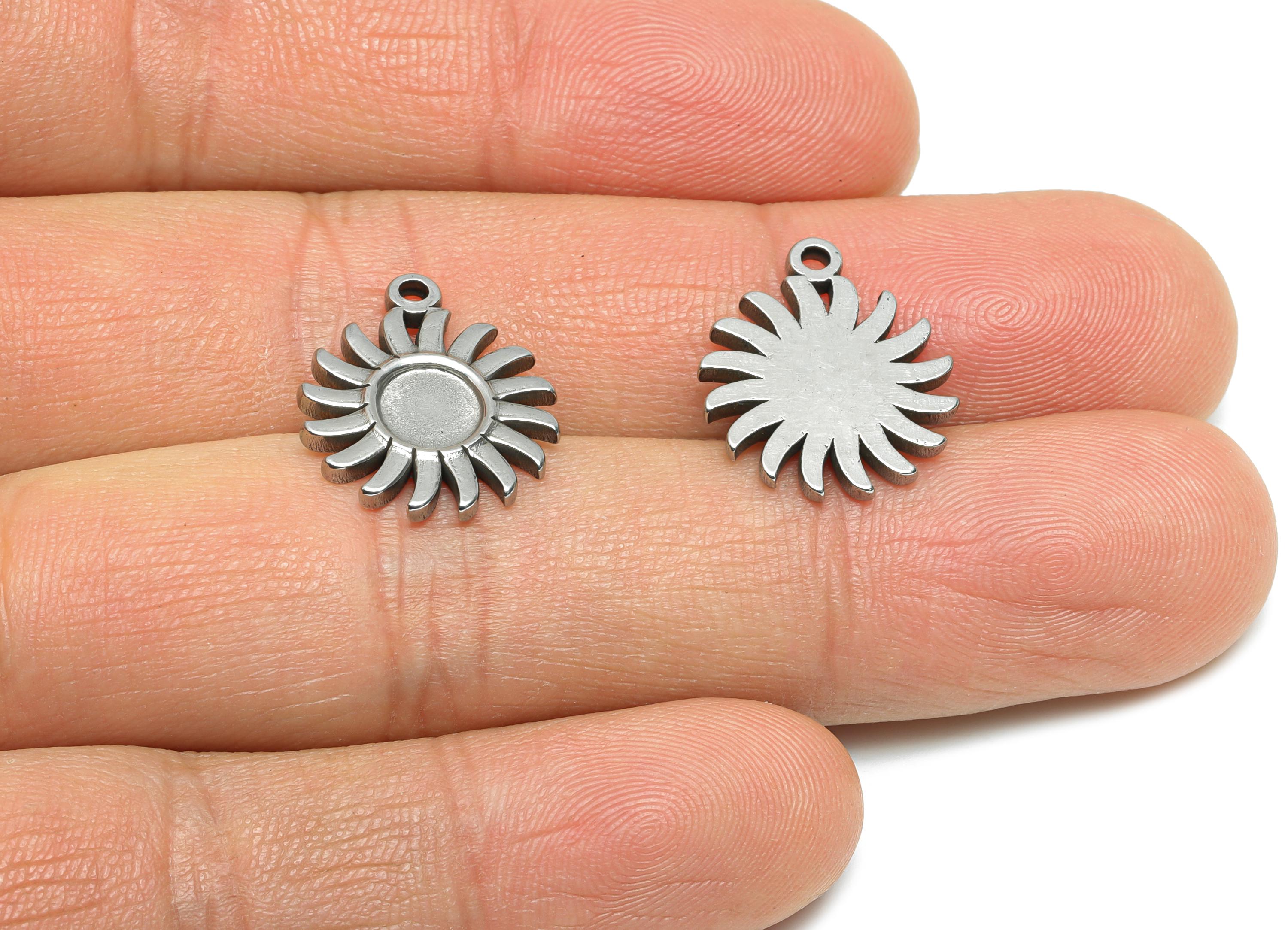Steel Sunflower Pendant - Floral Steel Charm For DIY Necklace - Nature DIY Jewelry Supplies - Steel Jewelry Accessory - 17x15x1mm - SS1945 - DOMEDBAZAAR