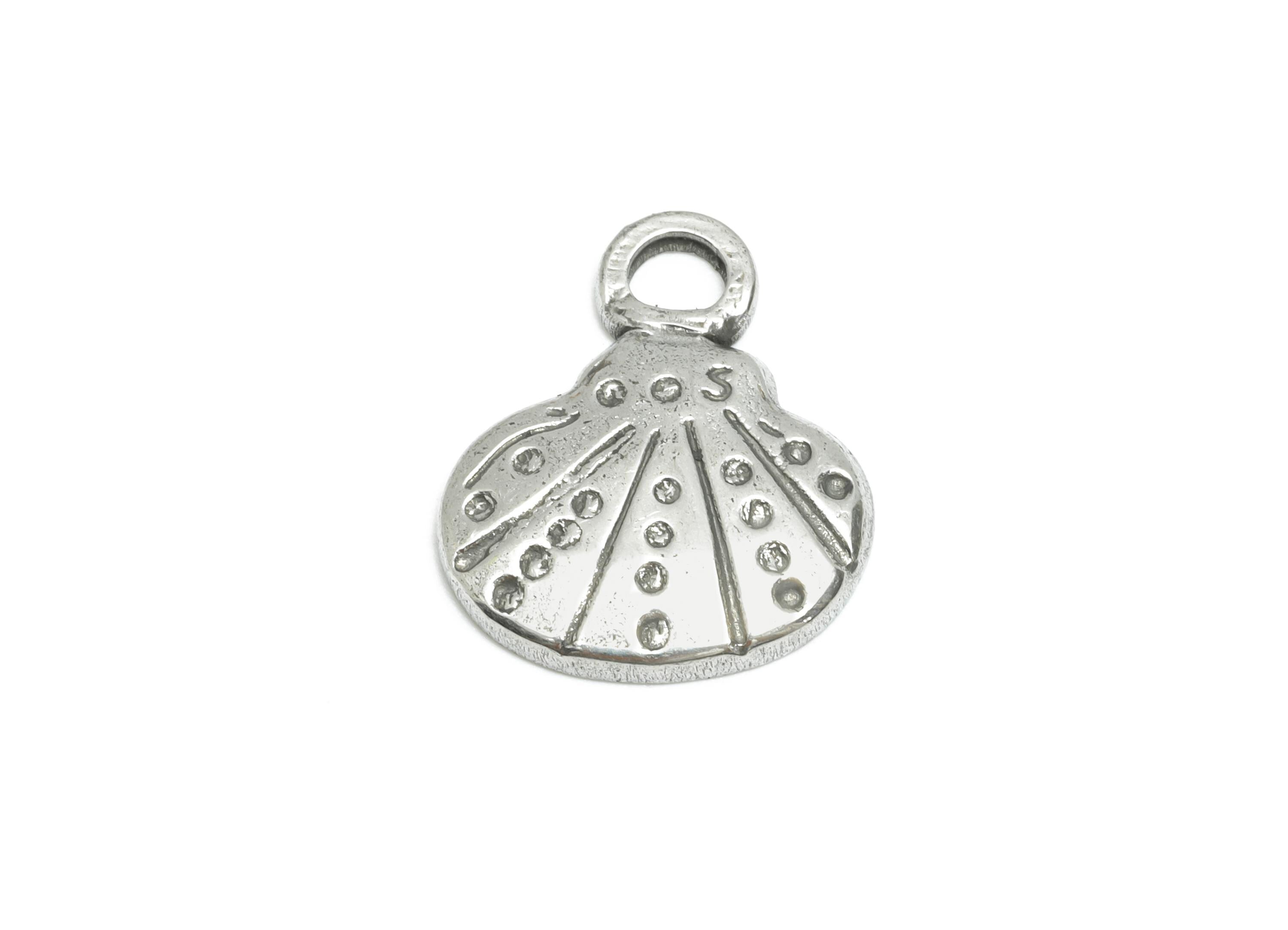 Stainless Steel Shell Charms - Textured Silver Shell Pendant - Minimalist Marine Charm - Steel Jewelry Accessory - 15.85x13.28x2mm - SS1854 - DOMEDBAZAAR