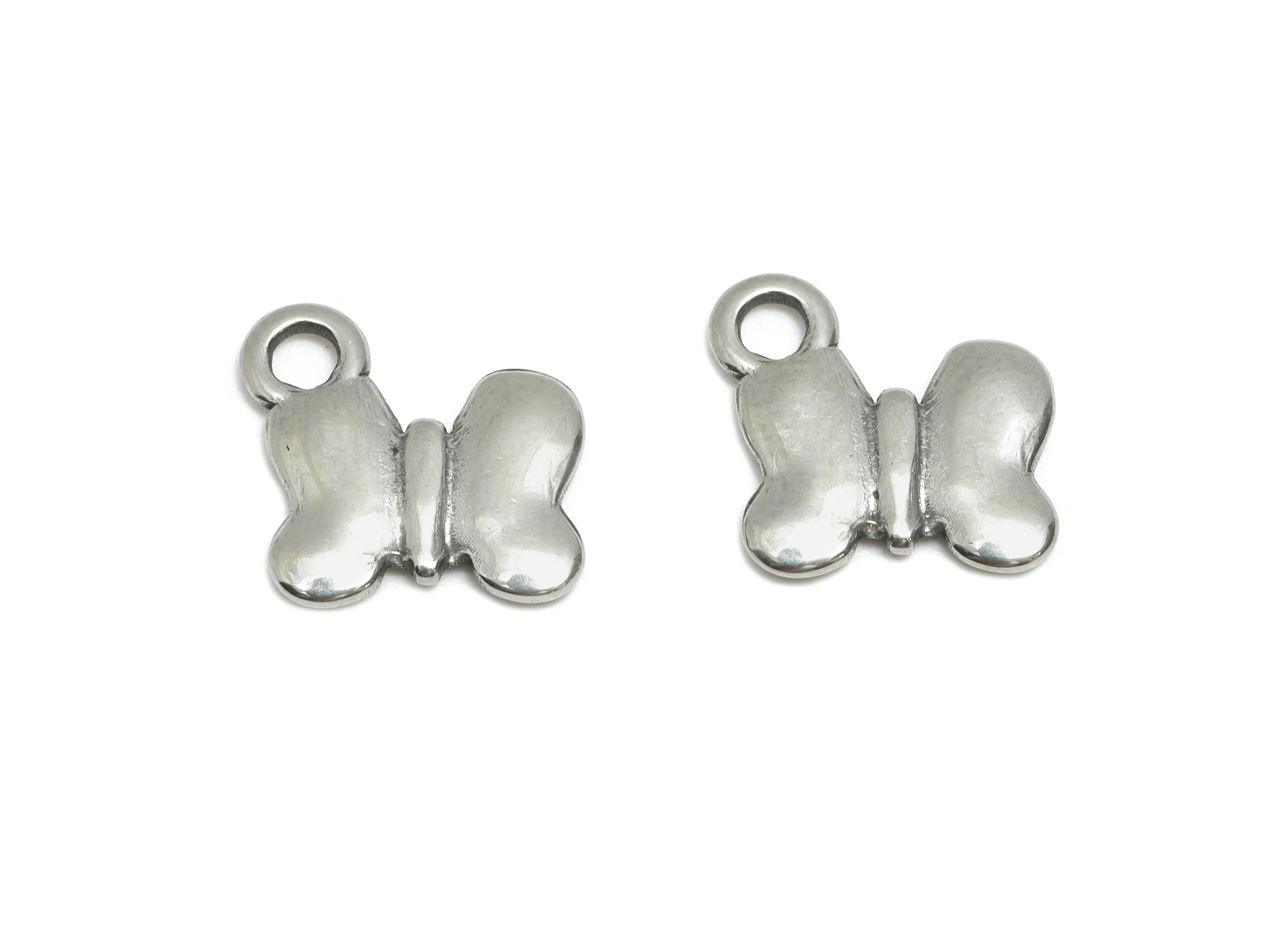 Steel Butterfly Charms - Sleek Silver Insect Charms for Bracelet - Minimalist Butterfly Charm - Whimsical Jewelry - 12.26x12x1.66mm - SS1795 - DOMEDBAZAAR