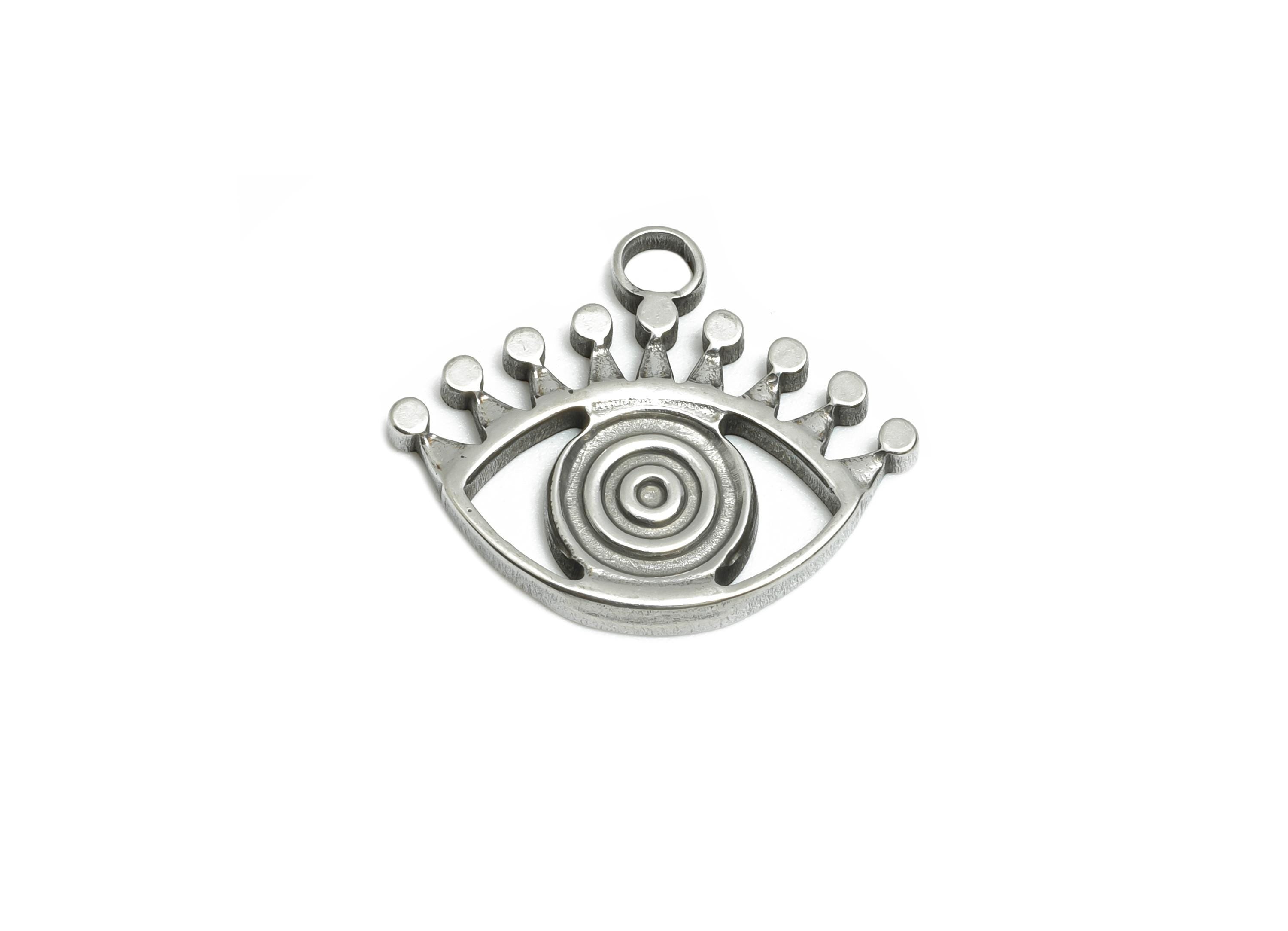 Stainless Steel Evil Eye Charm - Minimalist Steel Eye Pendant - Mystical Eye Symbol - Steel Jewelry Component - 16.48x19.75x1.8mm - SS1770 - DOMEDBAZAAR