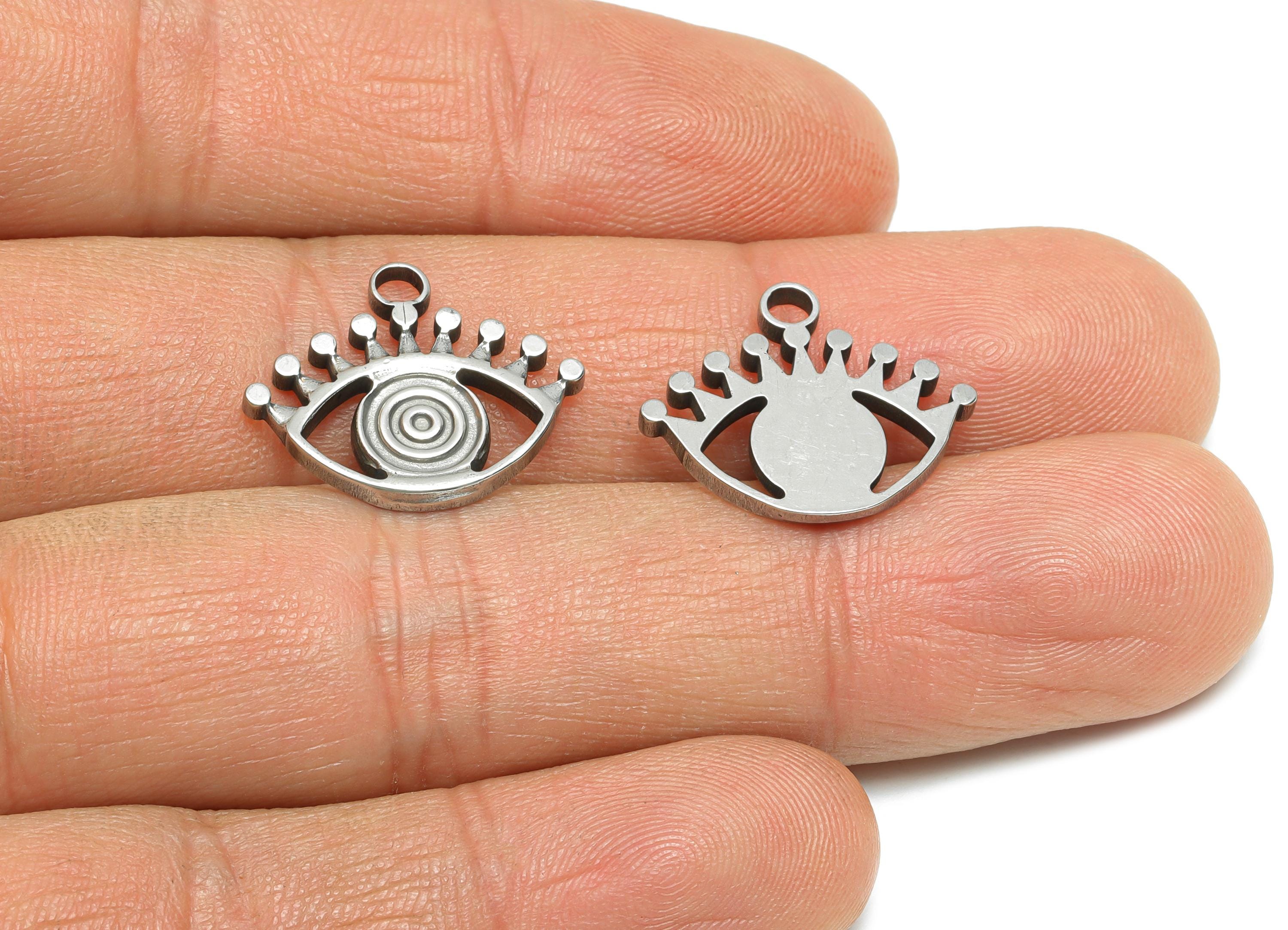 Stainless Steel Evil Eye Charm - Minimalist Steel Eye Pendant - Mystical Eye Symbol - Steel Jewelry Component - 16.48x19.75x1.8mm - SS1770 - DOMEDBAZAAR