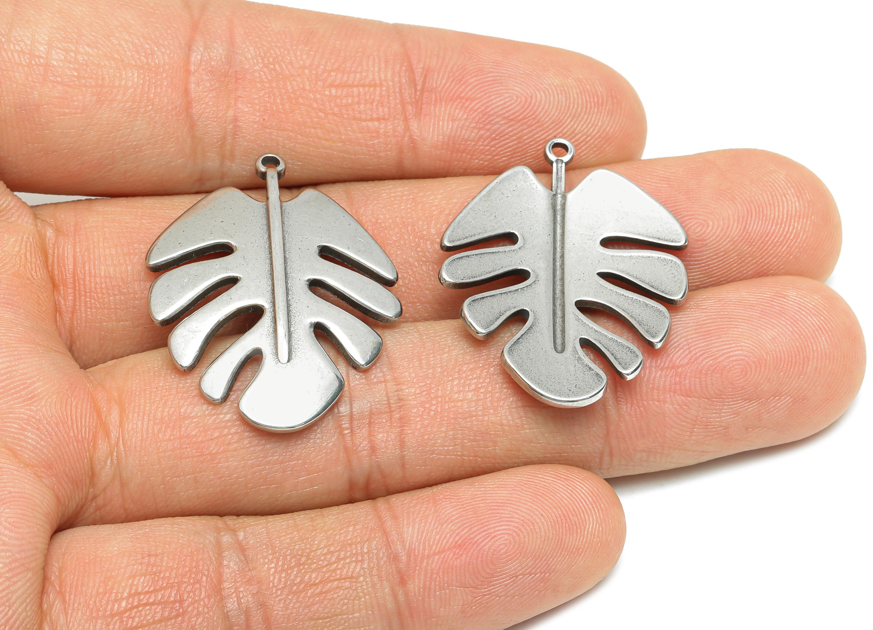Monstera Leaf Pendant - Minimalist Botanical Pendant - Cut-Out  Modern Jewelry Component - Steel Jewelry Component - 32x24x2.89mm - SS1749 - DOMEDBAZAAR