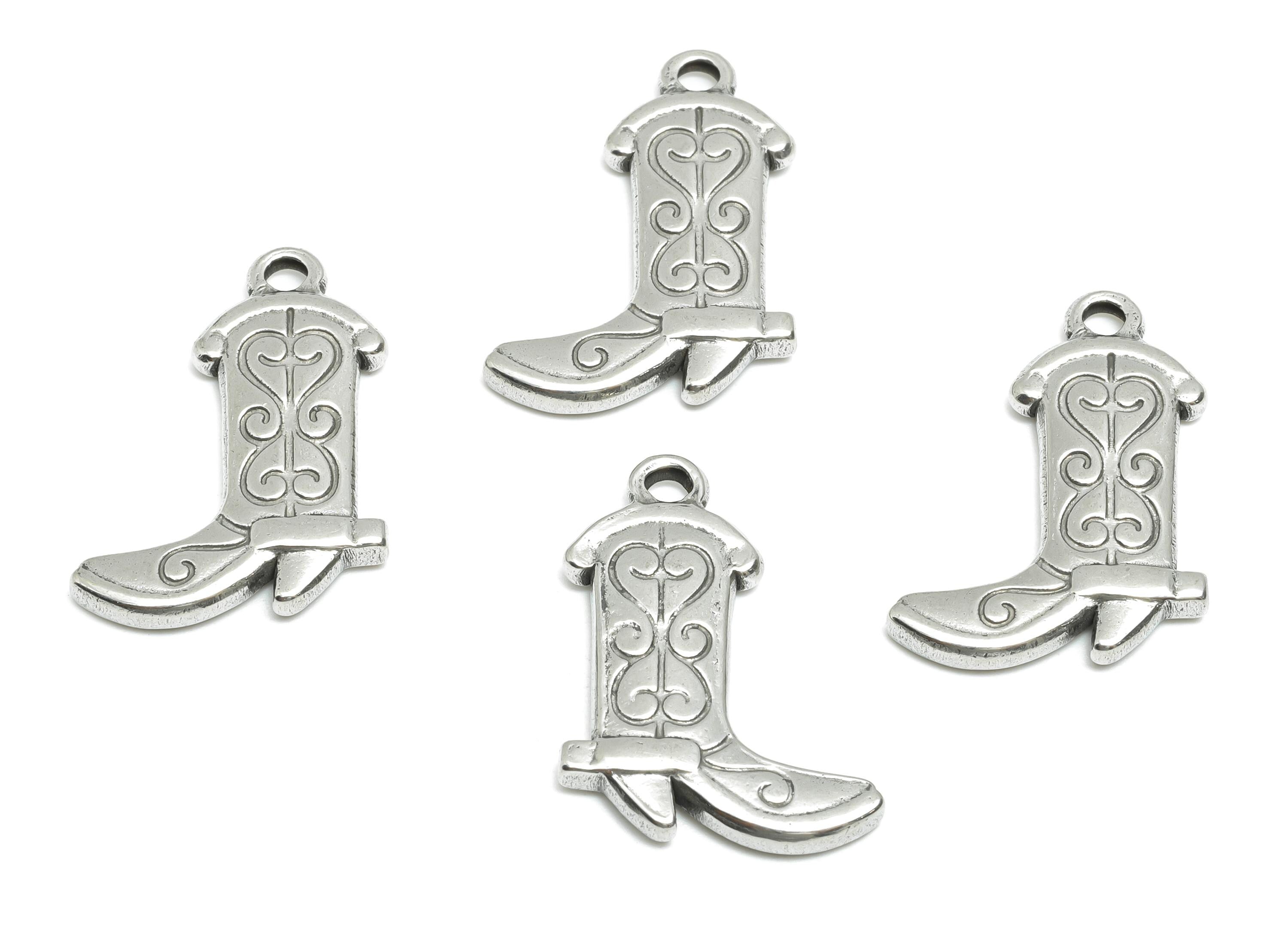 Cowboy Boot Pendant - Stainless Steel Minimalist Western Jewelry - Country Western Jewelry - Steel Jewelry - 25x18x3.2mm - SS1848 - DOMEDBAZAAR