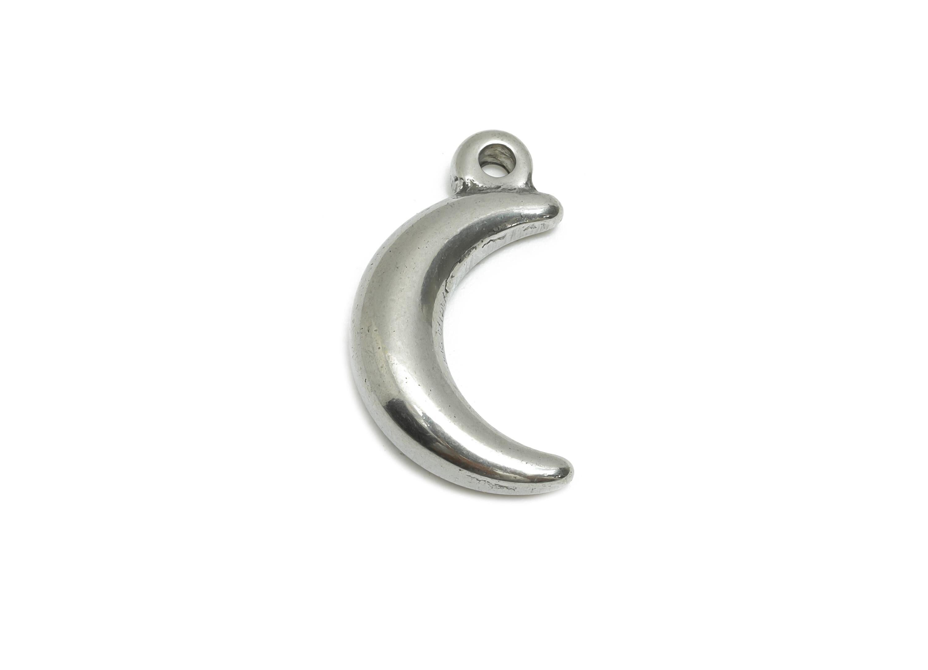Steel Crescent Pendant - Sleek Crescent Moon Charm for Bracelet - Vintage Celestial Pendant - Steel Jewelry - 19x10.7x4.18mm- SS1807 - DOMEDBAZAAR