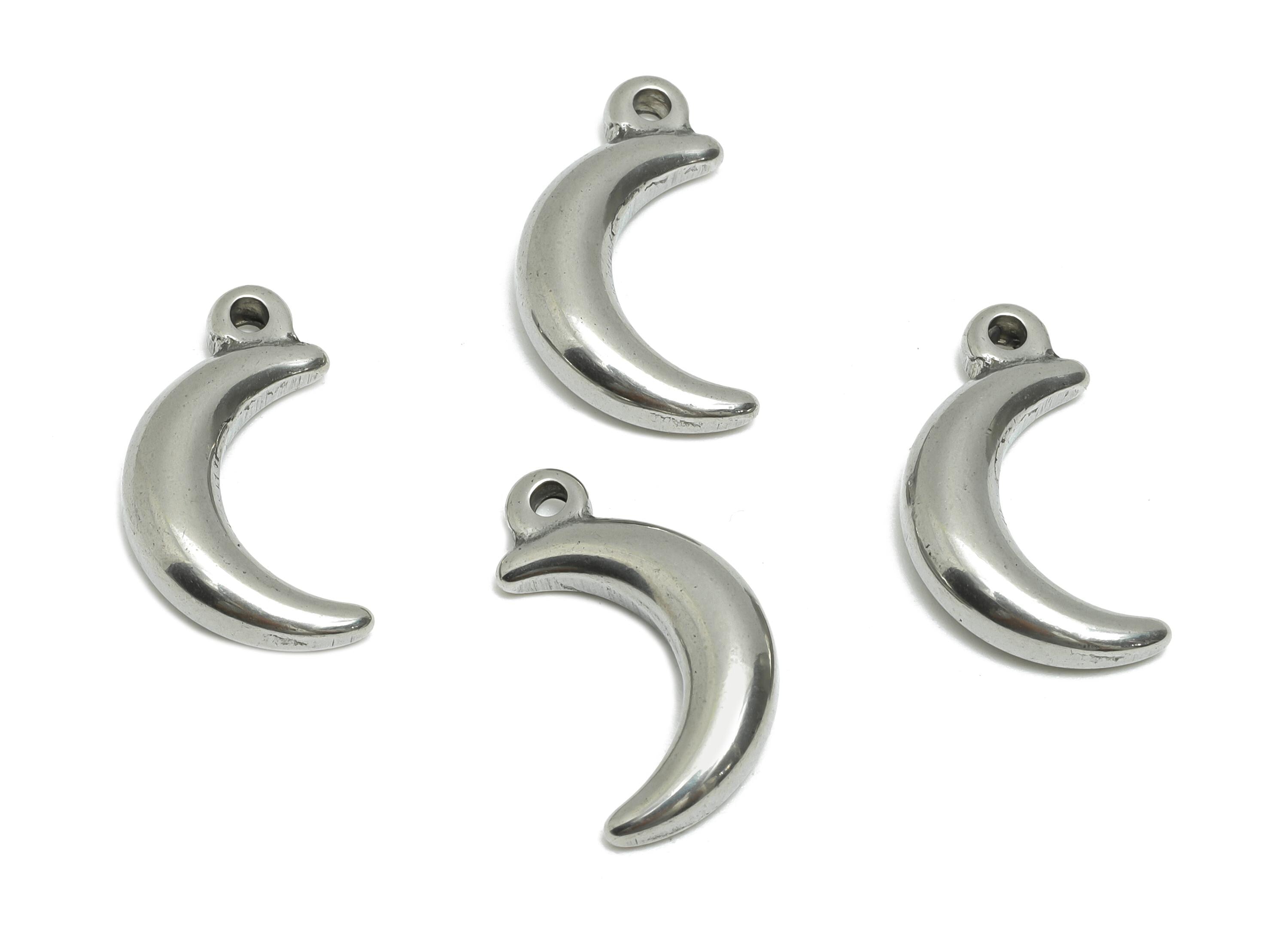 Steel Crescent Pendant - Sleek Crescent Moon Charm for Bracelet - Vintage Celestial Pendant - Steel Jewelry - 19x10.7x4.18mm- SS1807 - DOMEDBAZAAR