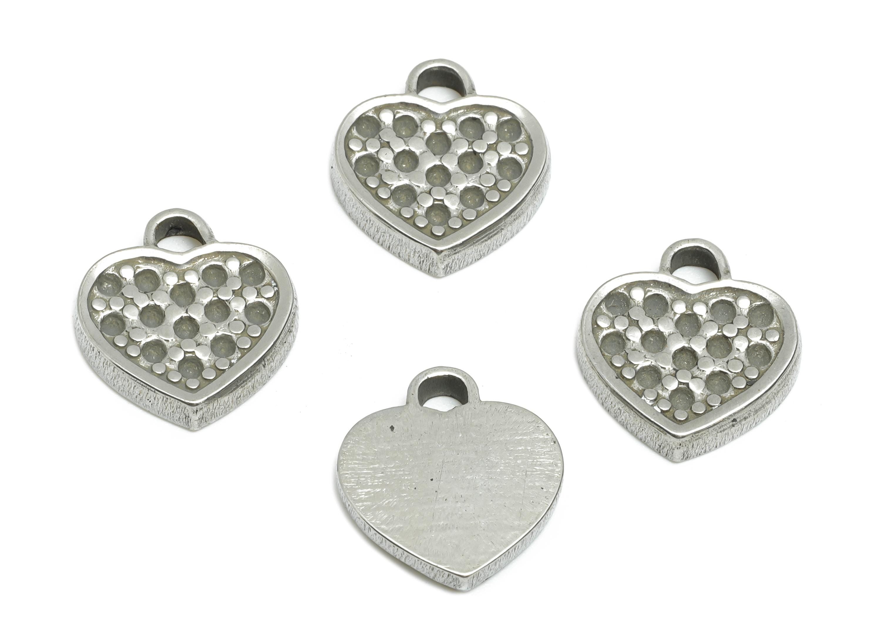 Steel Heart Pendant - Textured Heart Charm for Bracelet - Boho Vintage Heart Pendant For Diamond - Steel Jewelry - 12x11x2.41mm - SS1846 - DOMEDBAZAAR