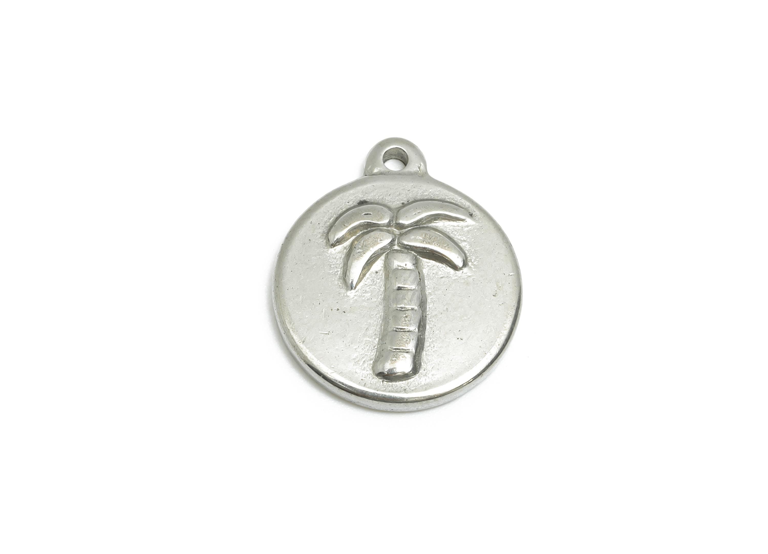 Steel Palm Tree Pendant - Tropical Charm for Necklace - Boho Tropical Vacation Accessory - Stainless Steel Jewelry - 16x14x2.57mm - SS1962 - DOMEDBAZAAR