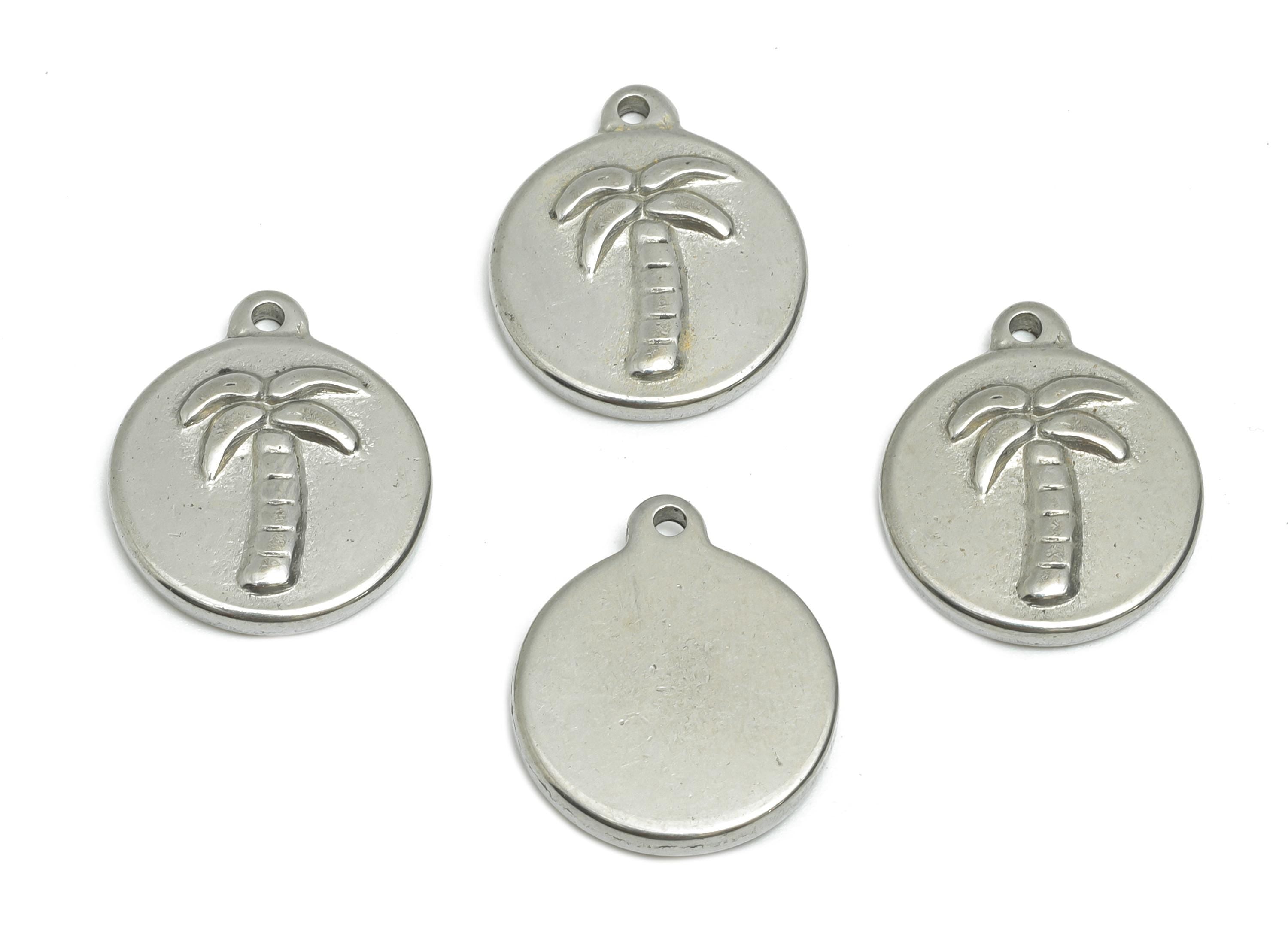 Steel Palm Tree Pendant - Tropical Charm for Necklace - Boho Tropical Vacation Accessory - Stainless Steel Jewelry - 16x14x2.57mm - SS1962 - DOMEDBAZAAR