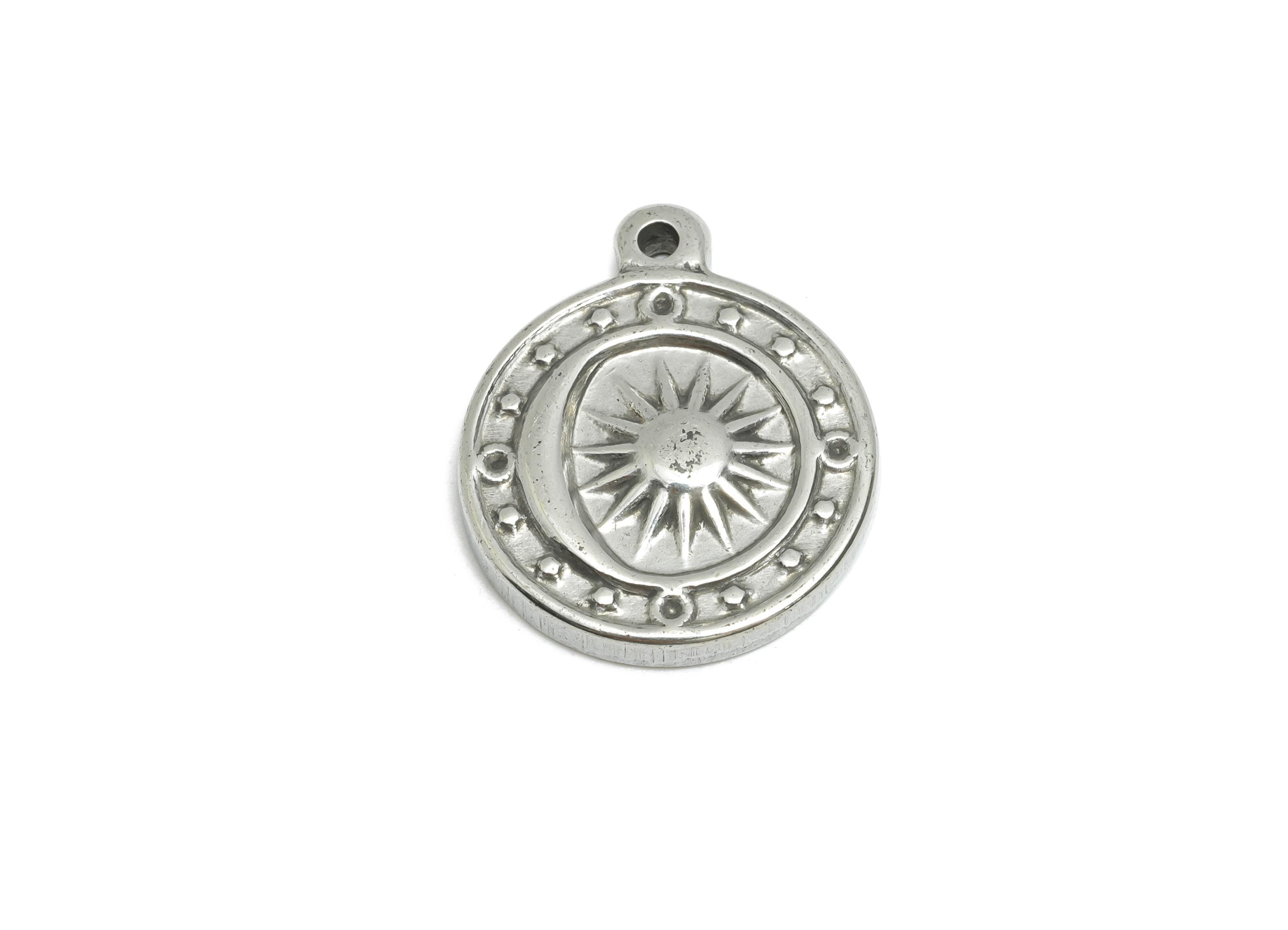 Steel Sun Moon Charm - Celestial Pendant for Necklace - DIY Jewelry Supplies - Sun and Moon Stainless Steel Jewelry - 18x15x2.82mm - SS1961 - DOMEDBAZAAR