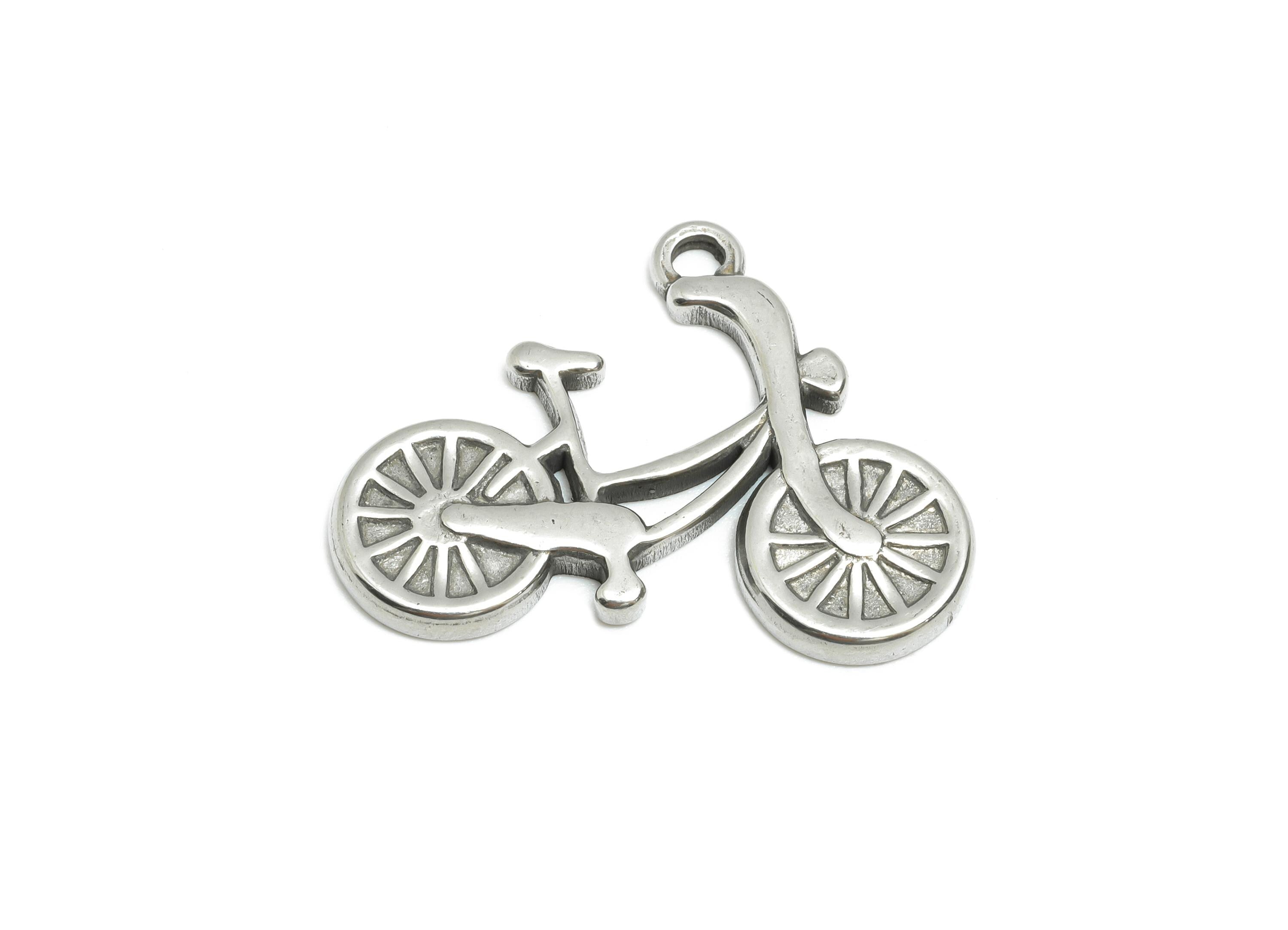 Steel Bicycle Pendant - Modern Fun Jewelry Charm for Bracelet - DIY Jewelry Supplies - Active Lifestyle Jewelry - 18x25x1.96mm - SS1733 - DOMEDBAZAAR