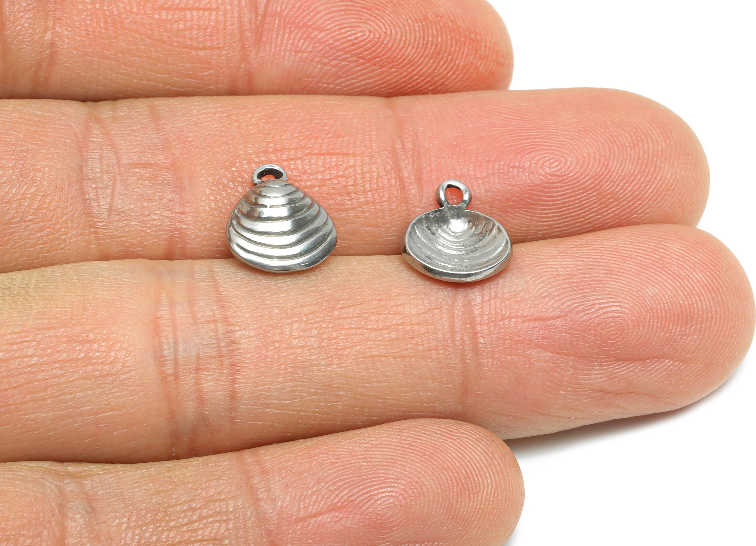 Steel Shell Charms - Simple Silver Shell Charm for Bracelet - Steel Marine Life Charm - Minimalist Jewelry DIY - 11.05x9.65x3.08mm - SS1788 - DOMEDBAZAAR