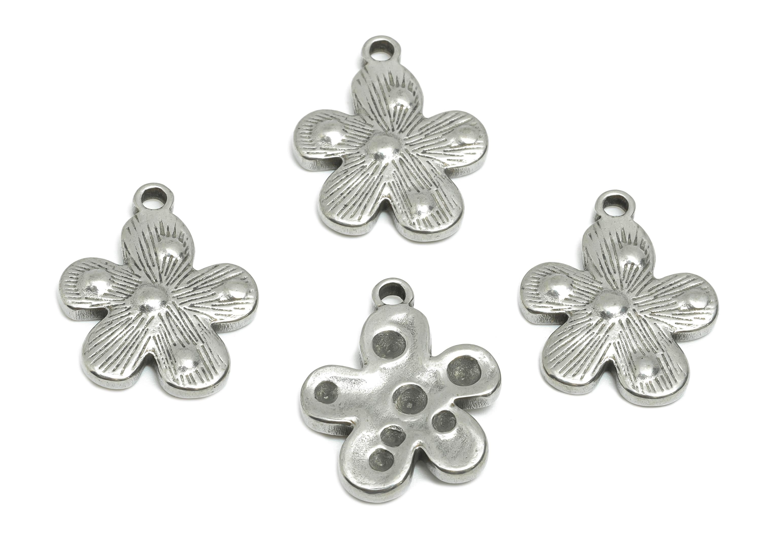Steel Flower Pendant - Steel Floral Pendant for Necklace - Nature Botanical Spring Charm - Elegant Jewelry Making - 20x16.69x2.8mm - SS1773 - DOMEDBAZAAR