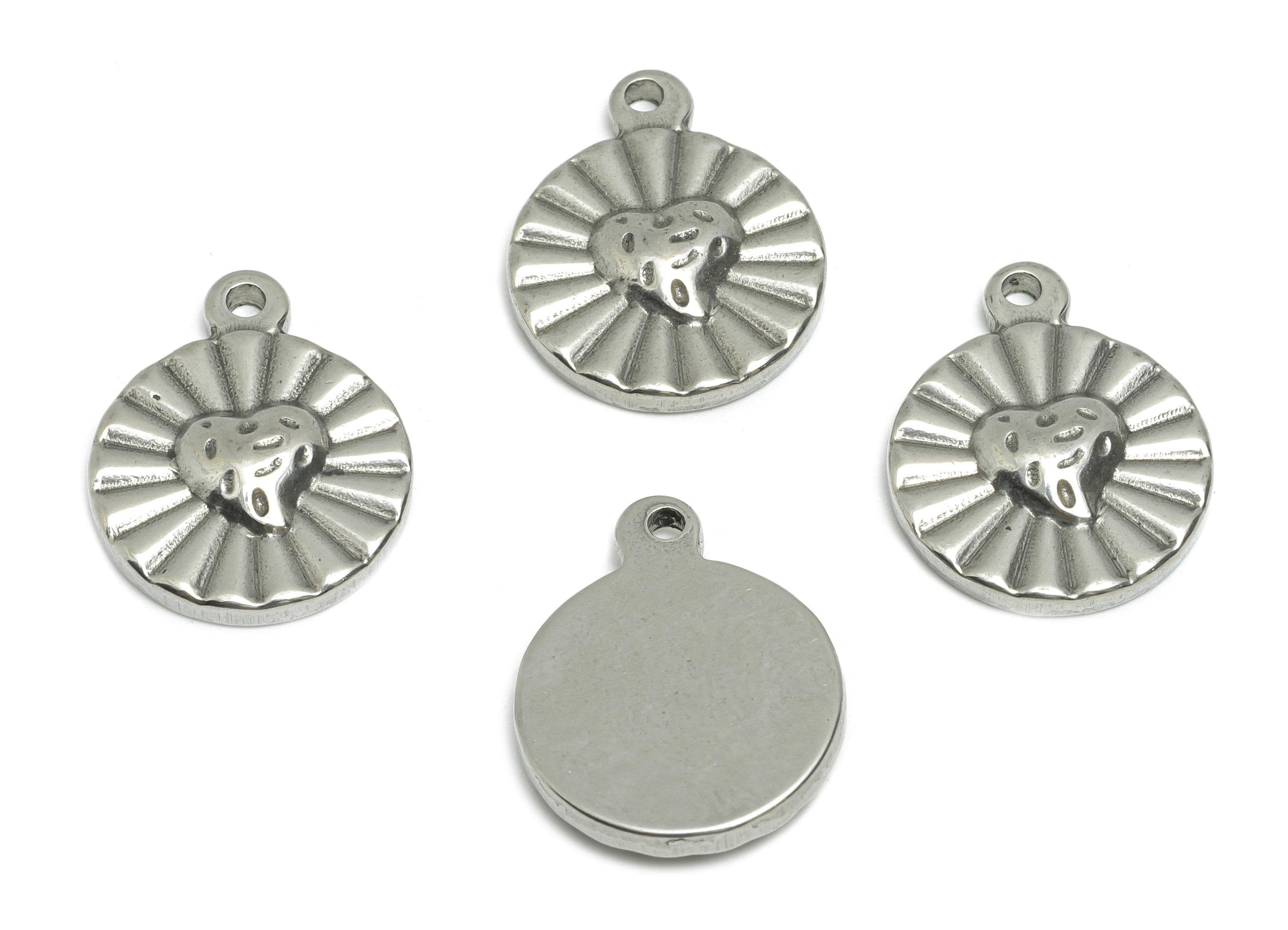 Steel Sunburst Heart Pendant - Textured Radiant Design Charm for Necklace - Handmade Jewelry - Stainless Steel Jewelry - 18x15x3mm - SS1923 - DOMEDBAZAAR