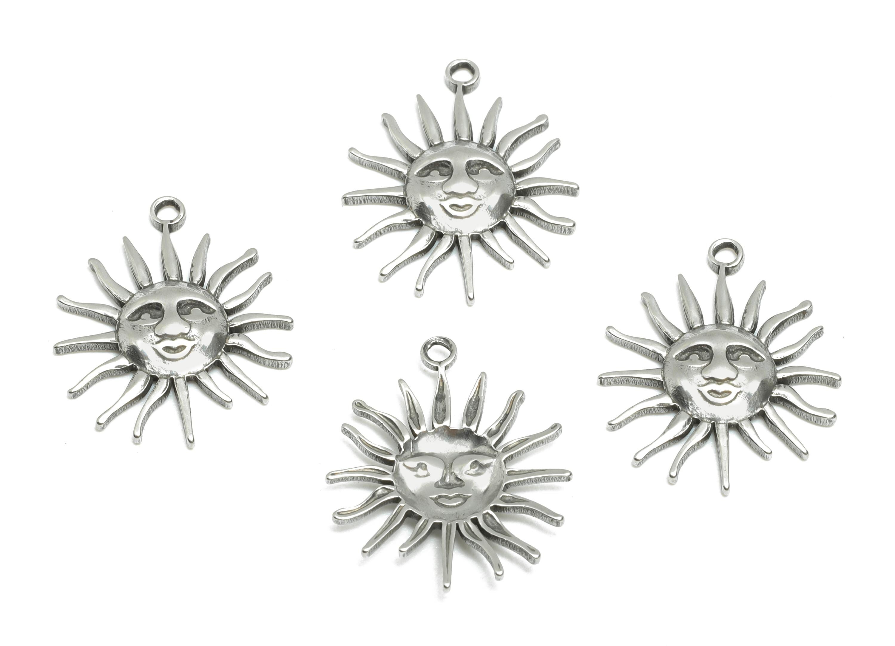 Stainless Steel Sun Face Charms - Celestial Smile Sun Charms - Boho Style Sun Pendant - Whimsical Steel Jewelry - 17.83x14.81x2mm - SS1913 - DOMEDBAZAAR