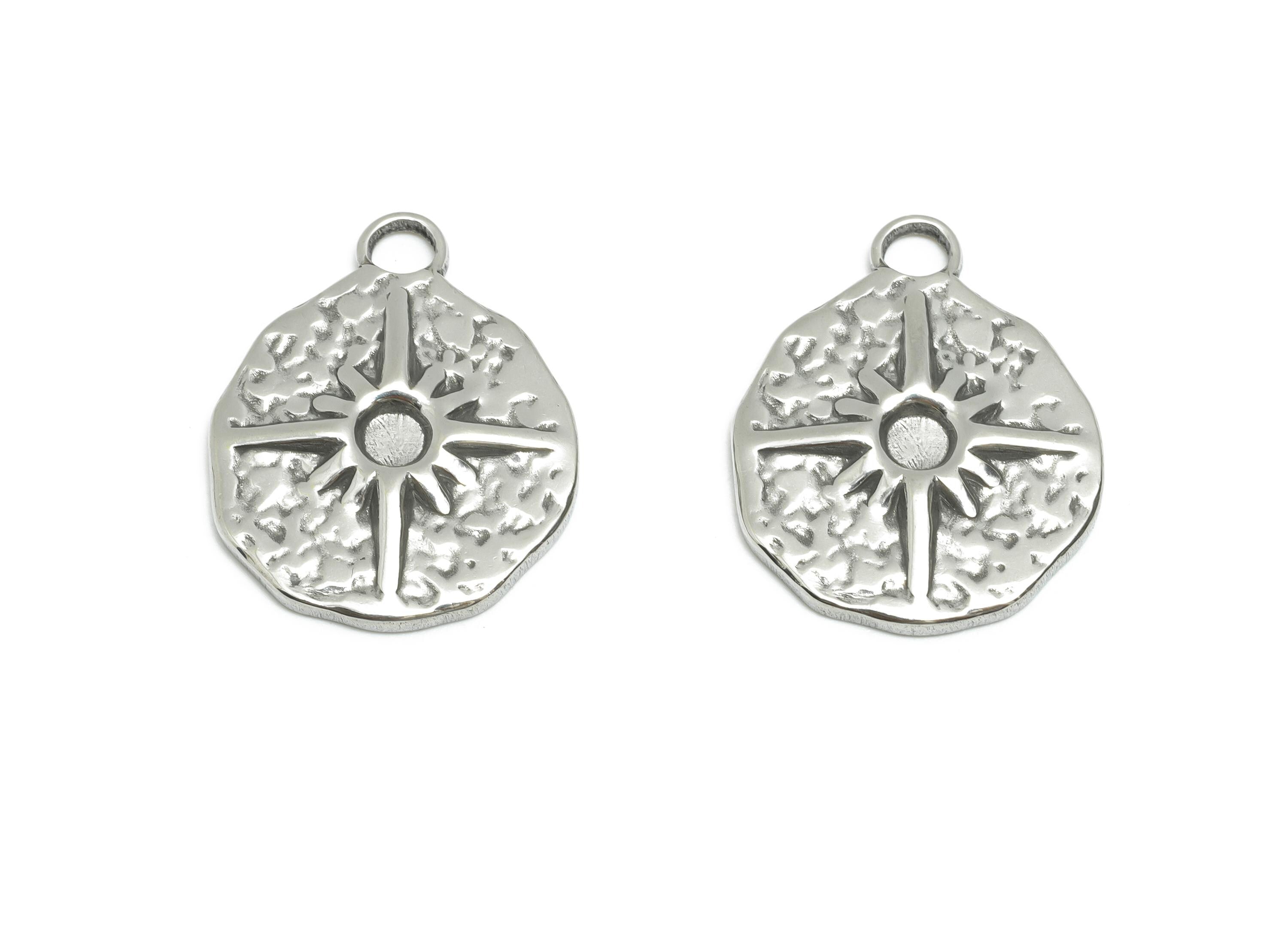 Steel Star Pendant - Steel Hammered North Star for Necklace - Nature Celestial Pendant For Gemstone - Elegant Jewelry - 23x18x2.42mm -SS1897 - DOMEDBAZAAR