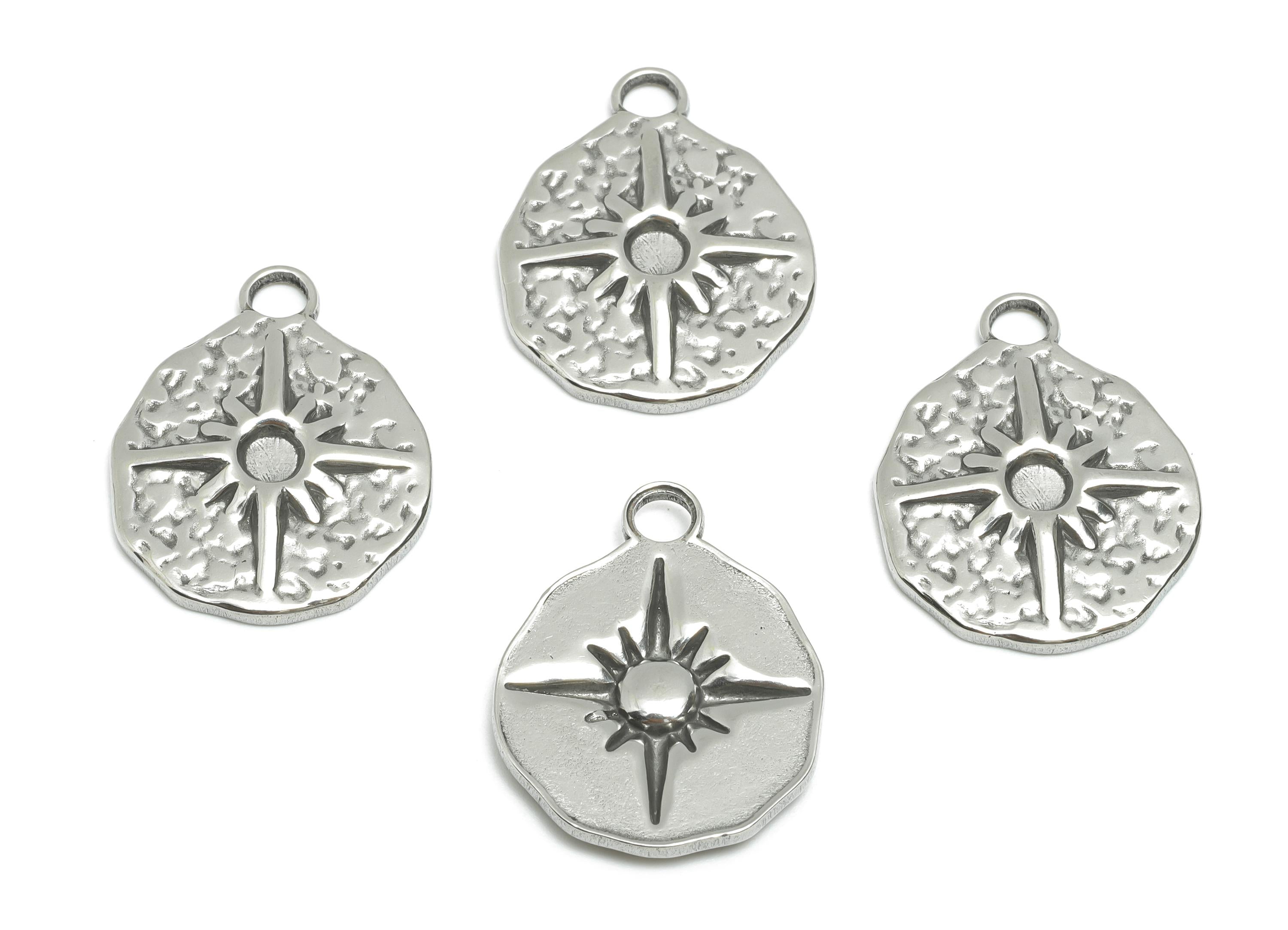 Steel Star Pendant - Steel Hammered North Star for Necklace - Nature Celestial Pendant For Gemstone - Elegant Jewelry - 23x18x2.42mm -SS1897 - DOMEDBAZAAR