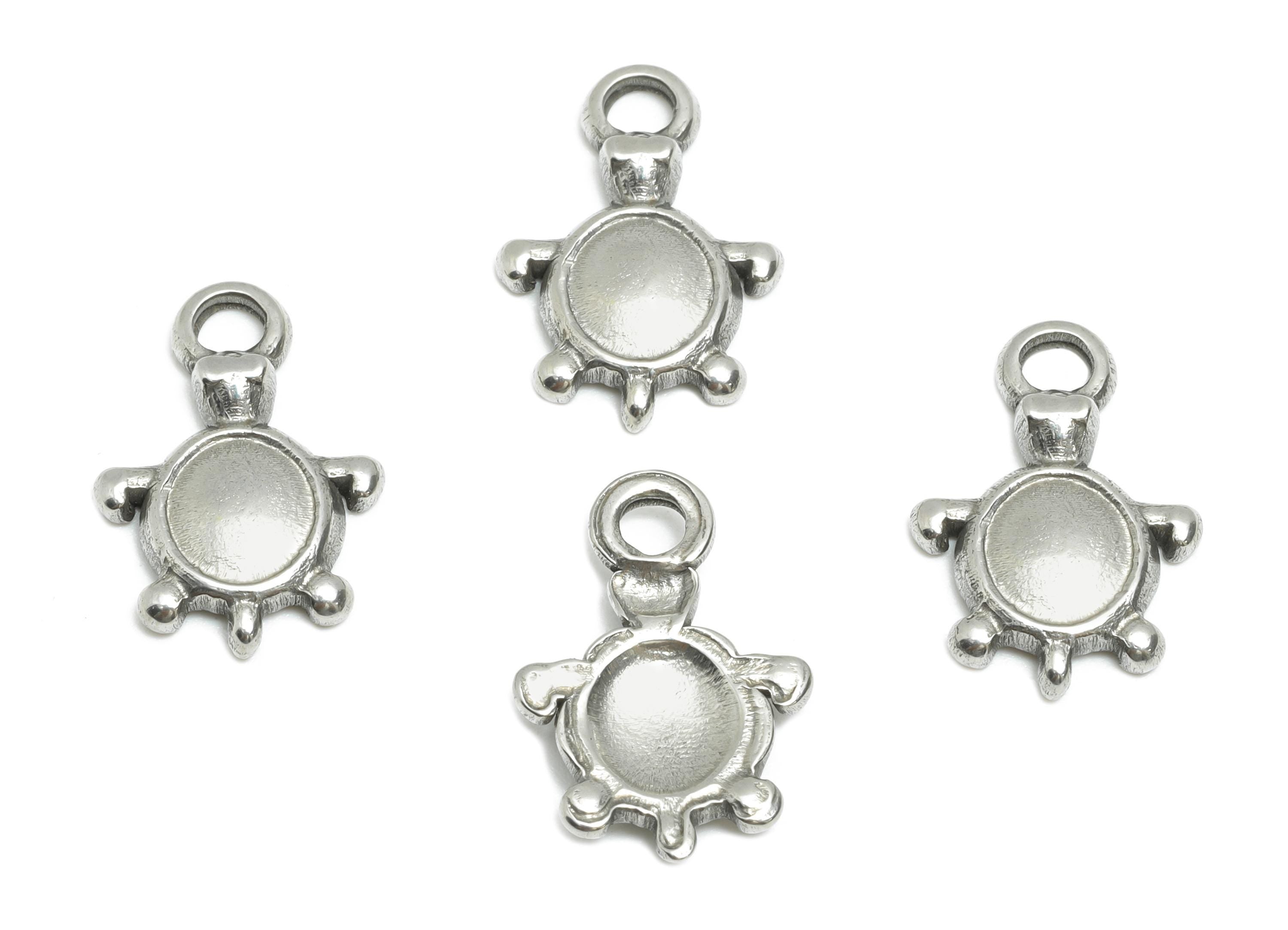 Steel Turtle Charm - Silver Animal Charm for Bracelet - Minimalist Marine Life Charm - Whimsical Jewelry Making - 15.7x10.76x2.34mm - SS1796 - DOMEDBAZAAR