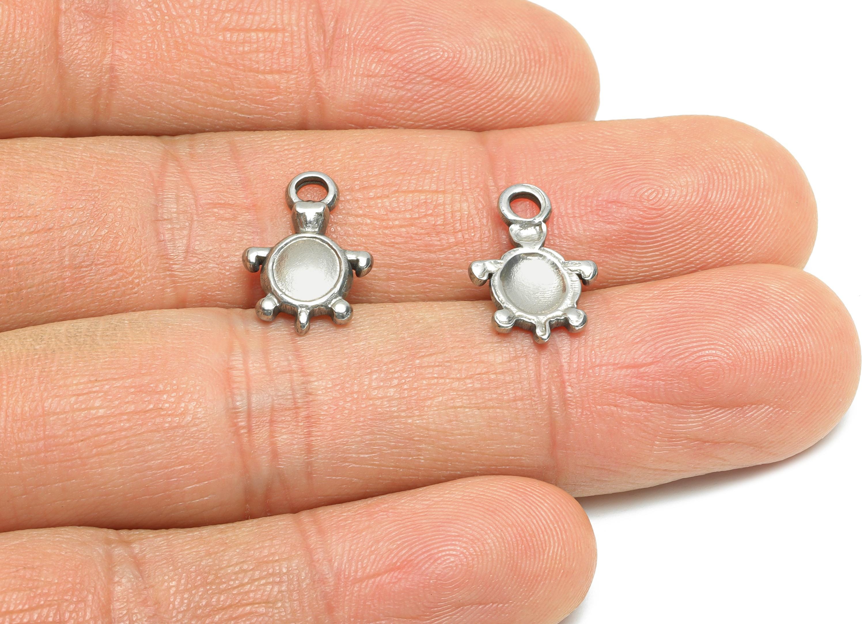 Steel Turtle Charm - Silver Animal Charm for Bracelet - Minimalist Marine Life Charm - Whimsical Jewelry Making - 15.7x10.76x2.34mm - SS1796 - DOMEDBAZAAR