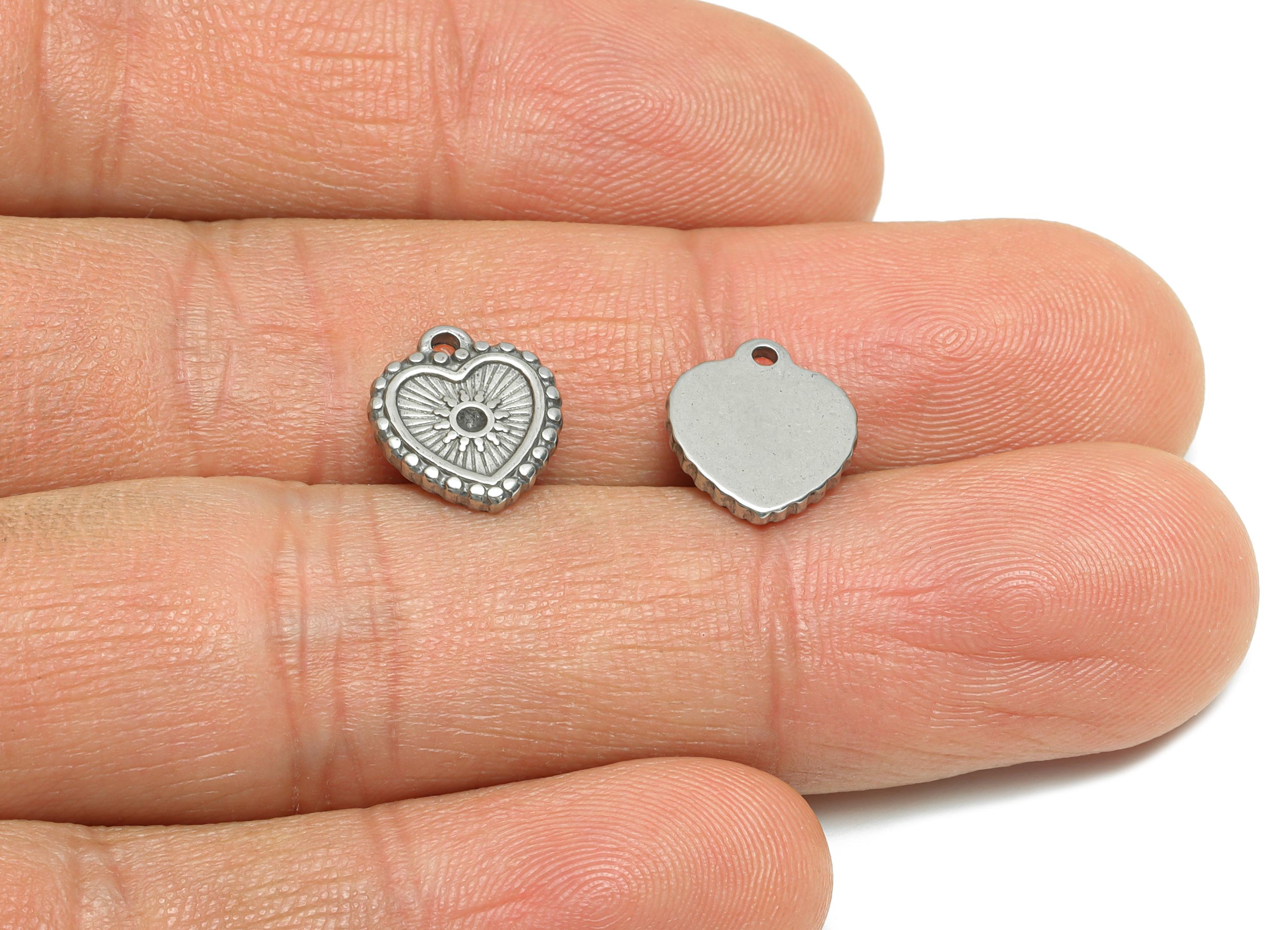 Steel Sunburst Heart Pendant - Textured Vintage Charm for Necklace - Handmade Jewelry For Gemstone - Steel Jewelry - 12x10x1.53mm - SS1793 - DOMEDBAZAAR